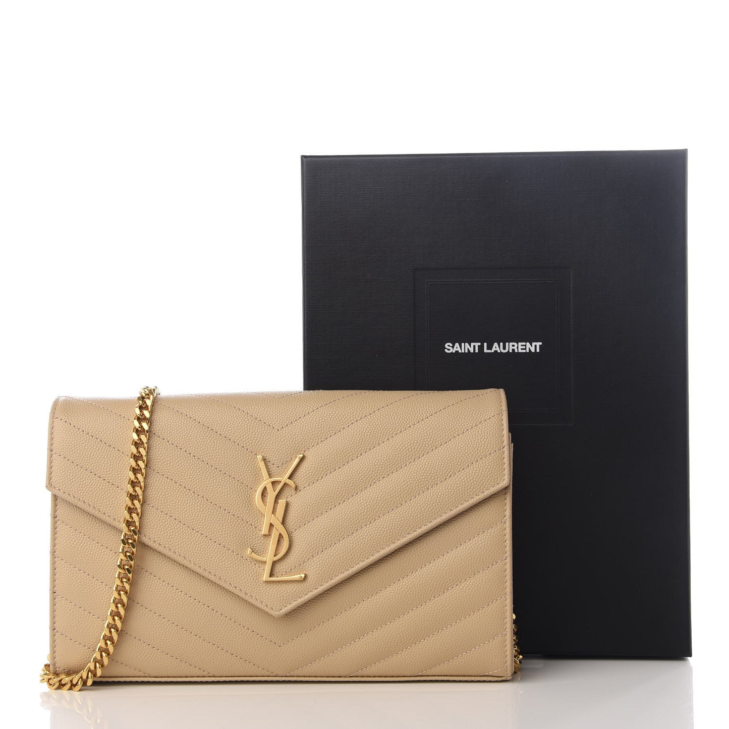 Grain De Poudre Matelasse Chevron Monogram Chain Wallet Nude Powder