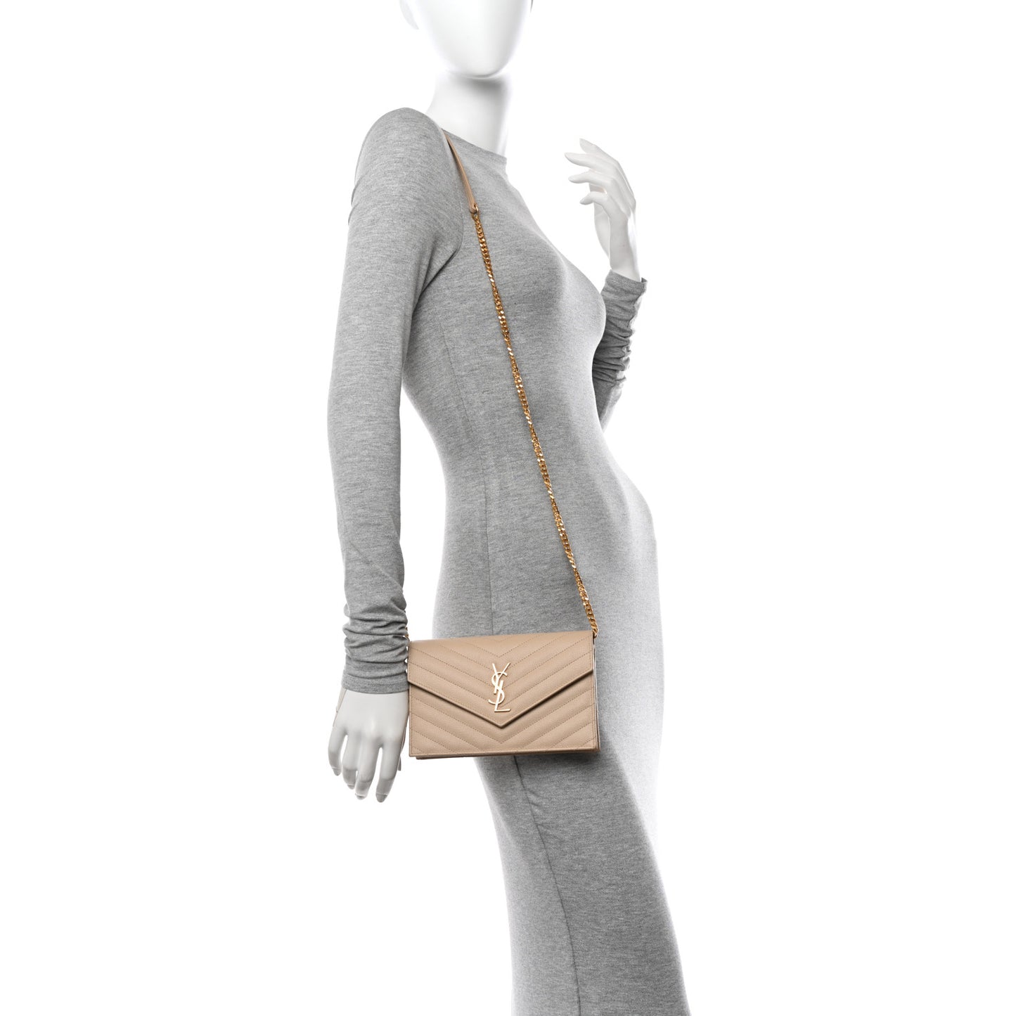 Grain De Poudre Matelasse Chevron Monogram Envelope Chain Wallet Nude Powder