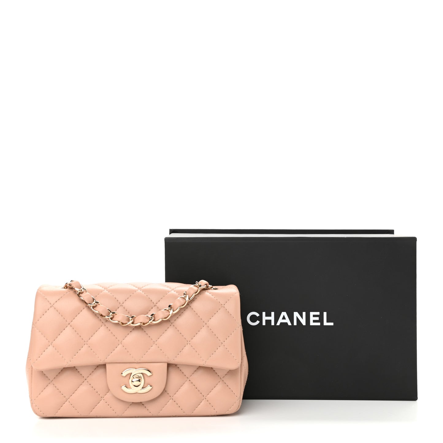 Lambskin Quilted Mini Rectangular Flap Beige