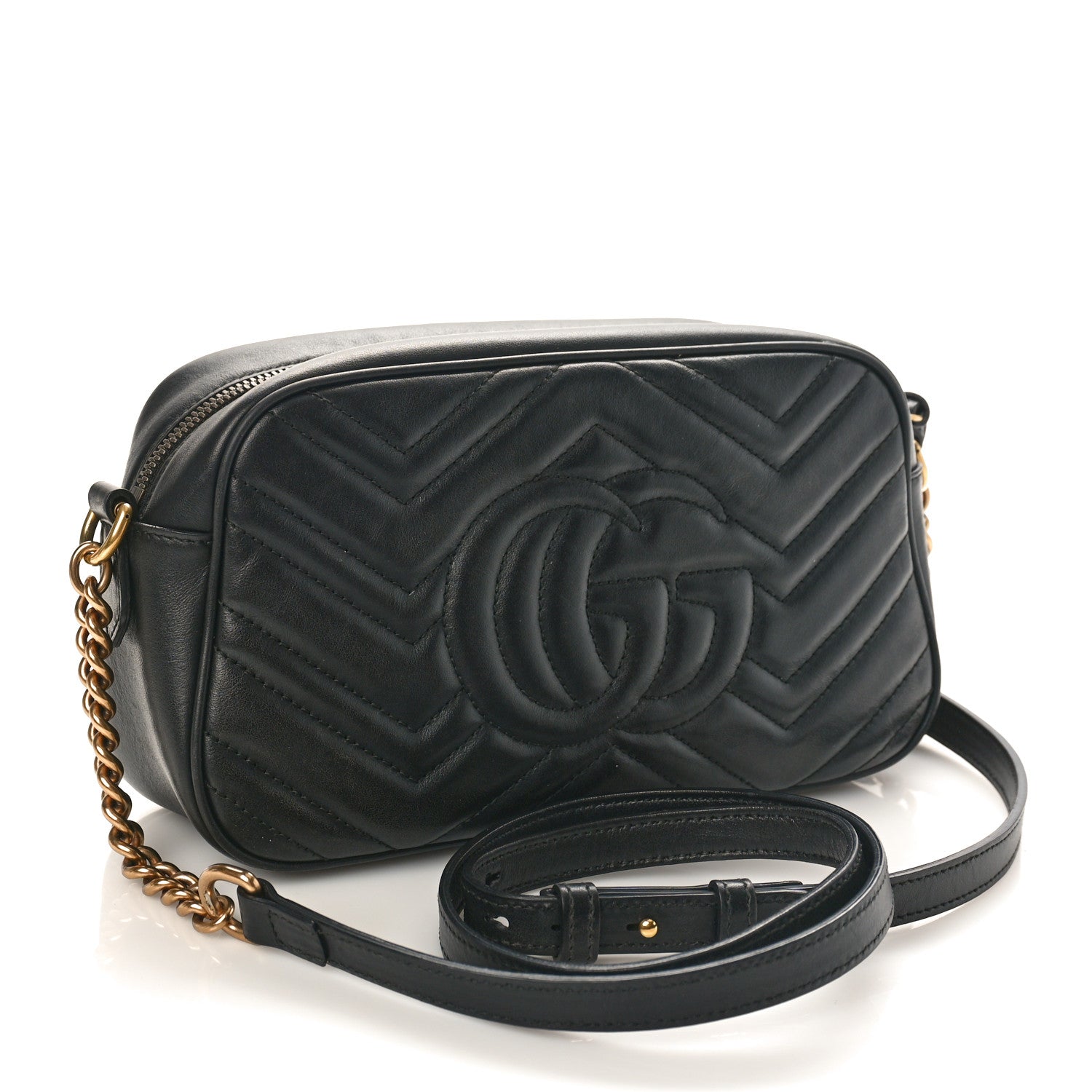 Gucci Calfskin Matelasse Small GG Marmont Chain Shoulder Bag Black 3 of 9
