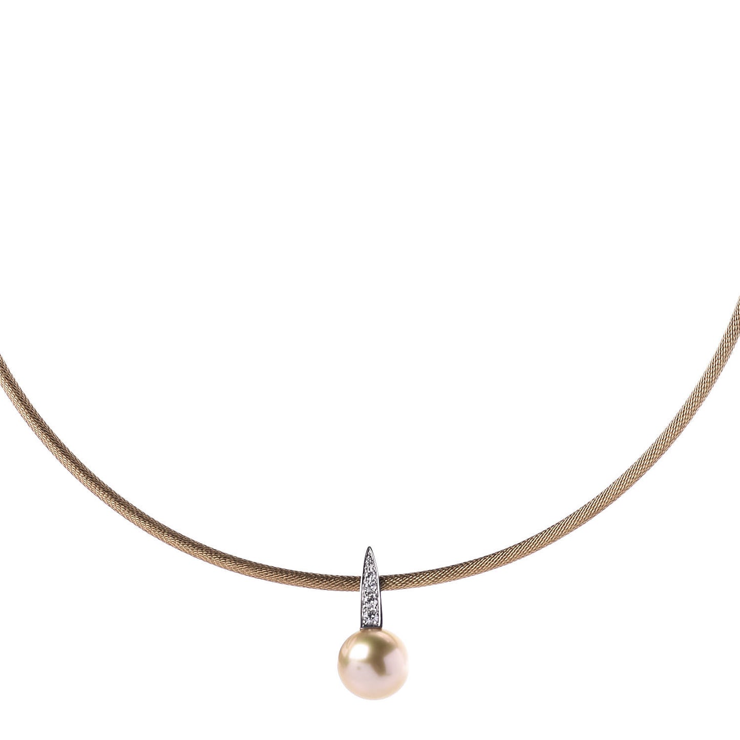 18K Yellow White Gold Diamond Pearl 11.5mm Pendant Necklace