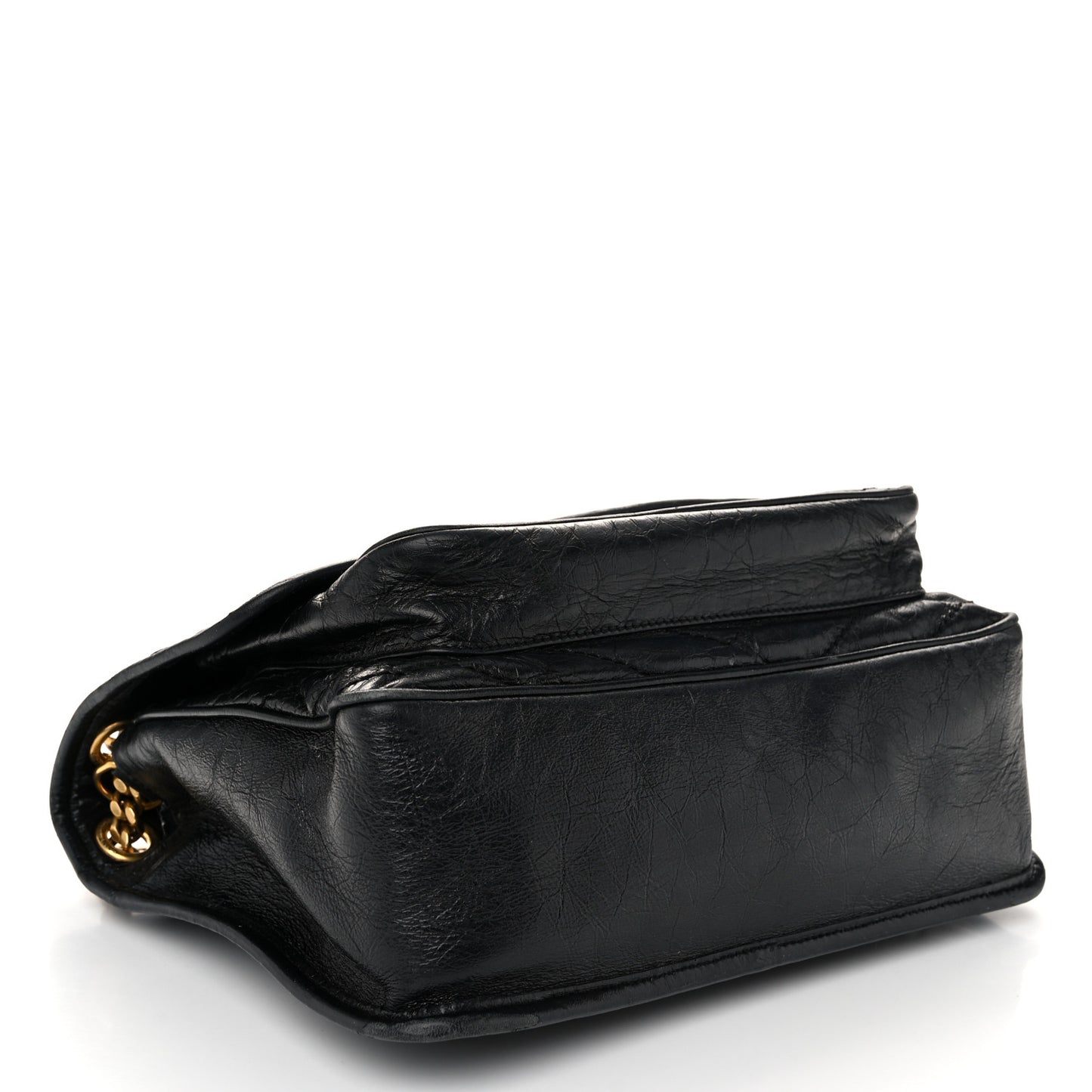 Crinkled Calfskin Matelasse Monogram Medium Niki Chain Satchel Black