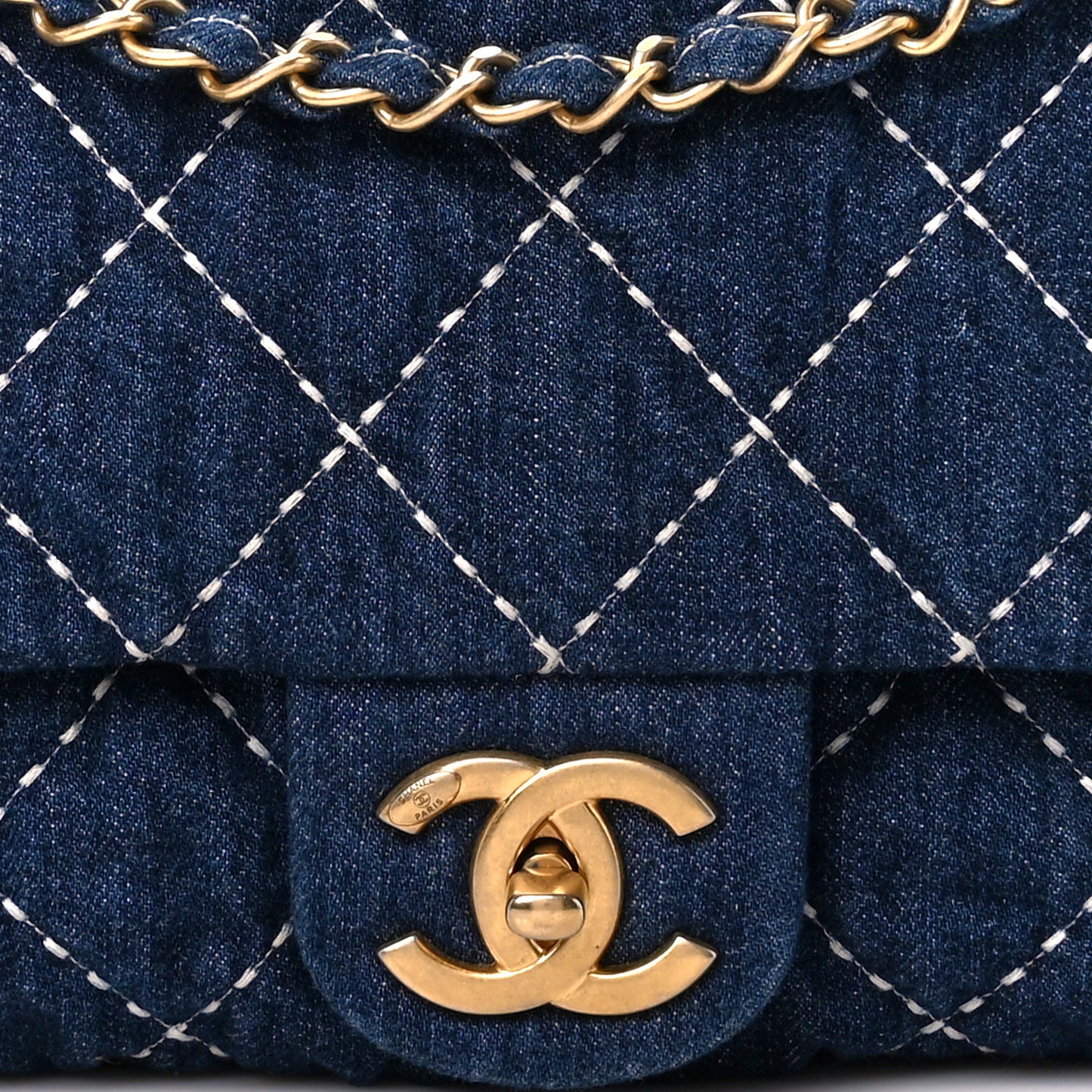 Denim Quilted Medium Denim Trip Single Flap Blue