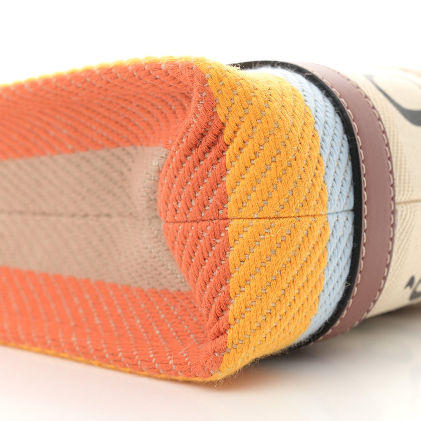 Cotton Calfskin Small Woody Striped Ribbon Tote Multicolor