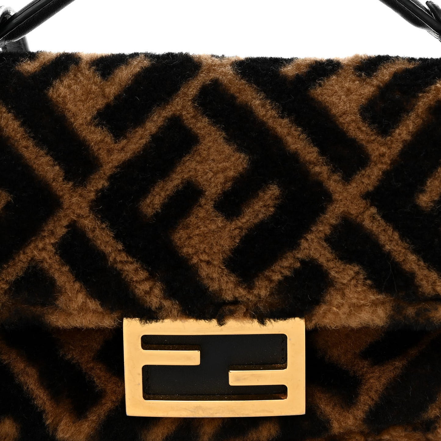 Shearling Vitello Dolce Macro FF 1974 Mini Baguette Tobacco Black