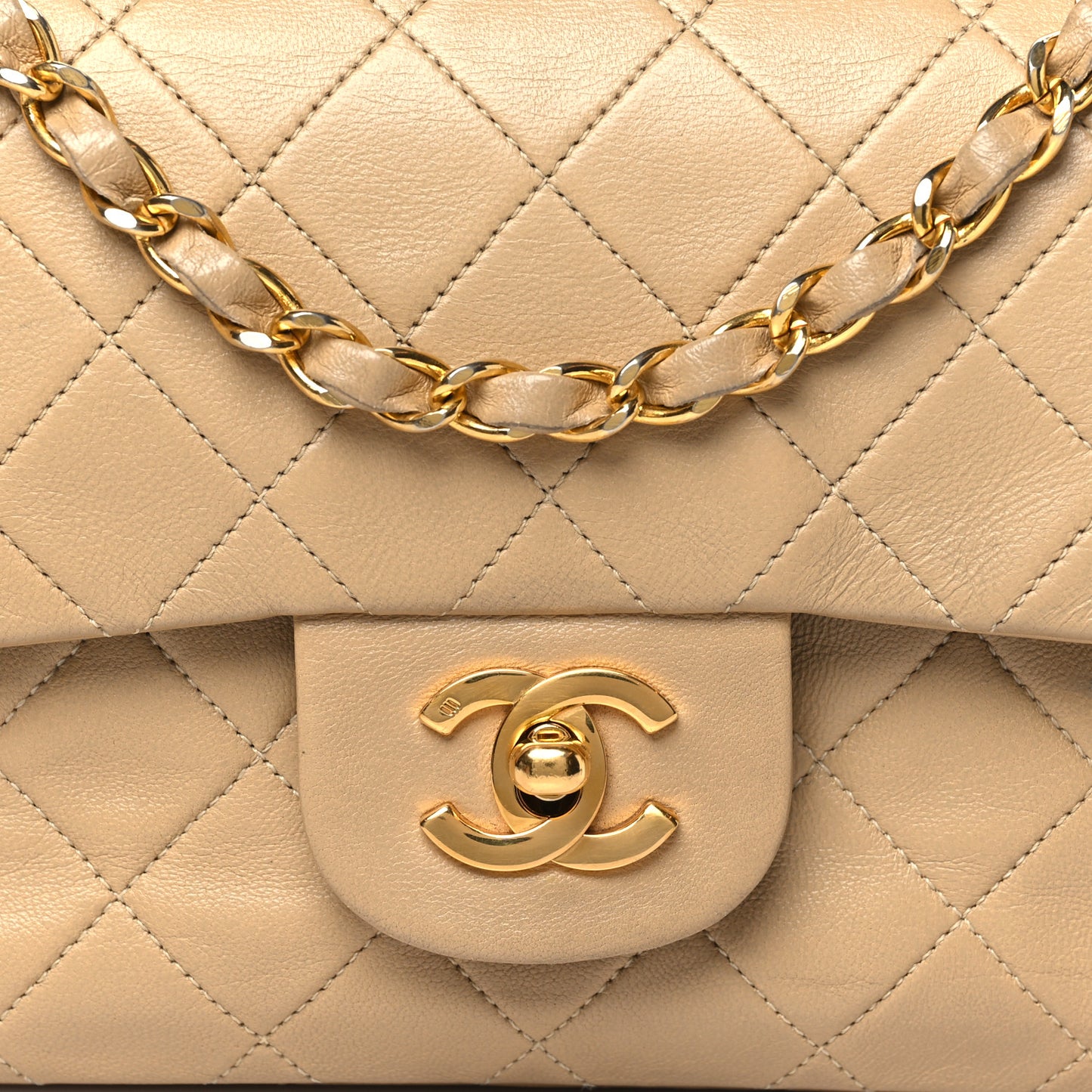 Lambskin Quilted Small Double Flap Beige