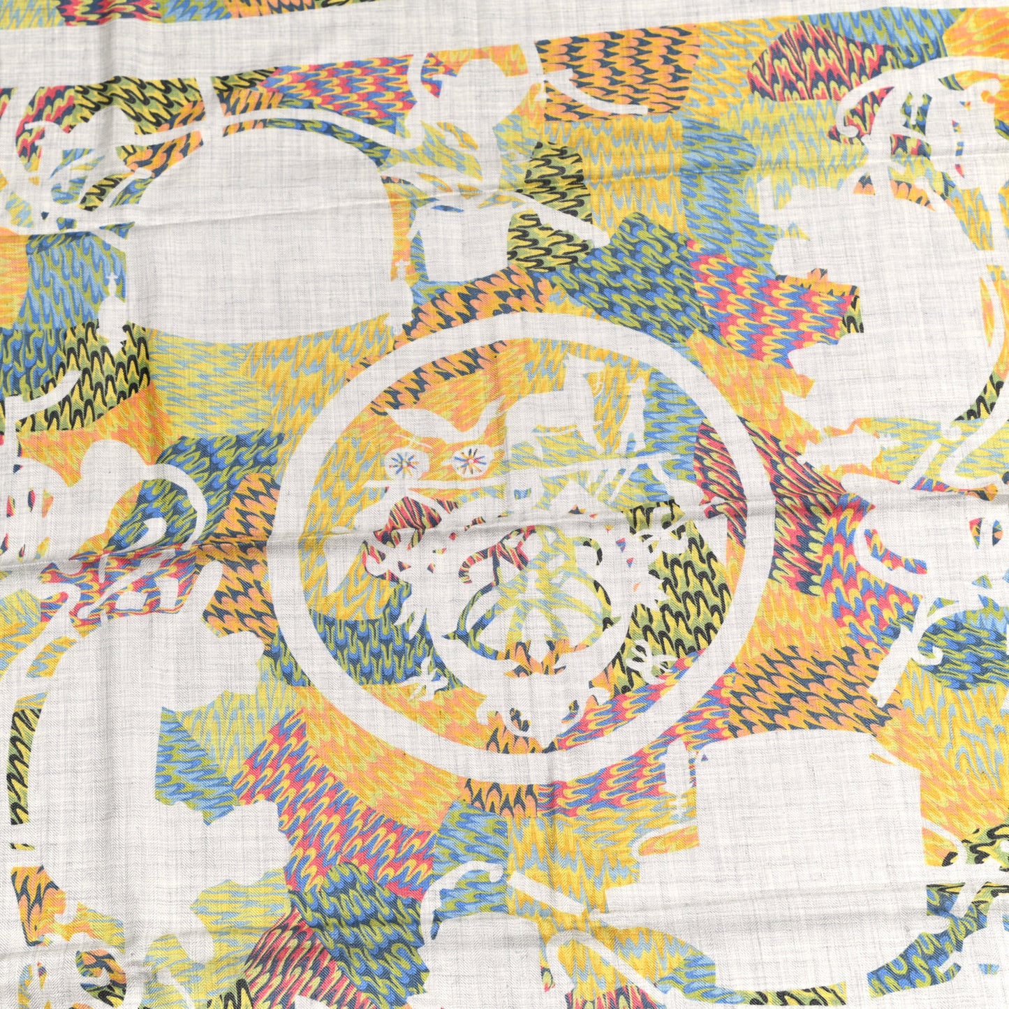 Silk Cashmere Ex-Libris Marble Scarf 90 Gris Chine Multicolor