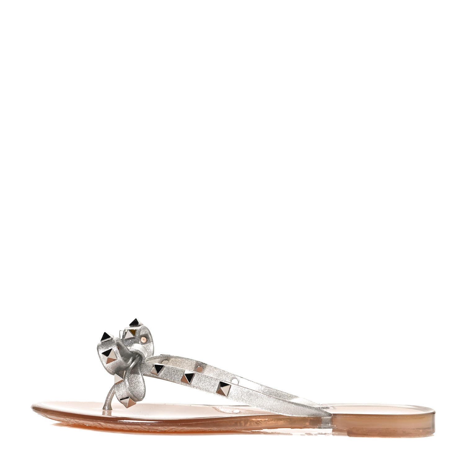Valentino Garavani PVC Jelly Glitter Rockstud Bow Thong Sandals 40 Silver 1 of 7