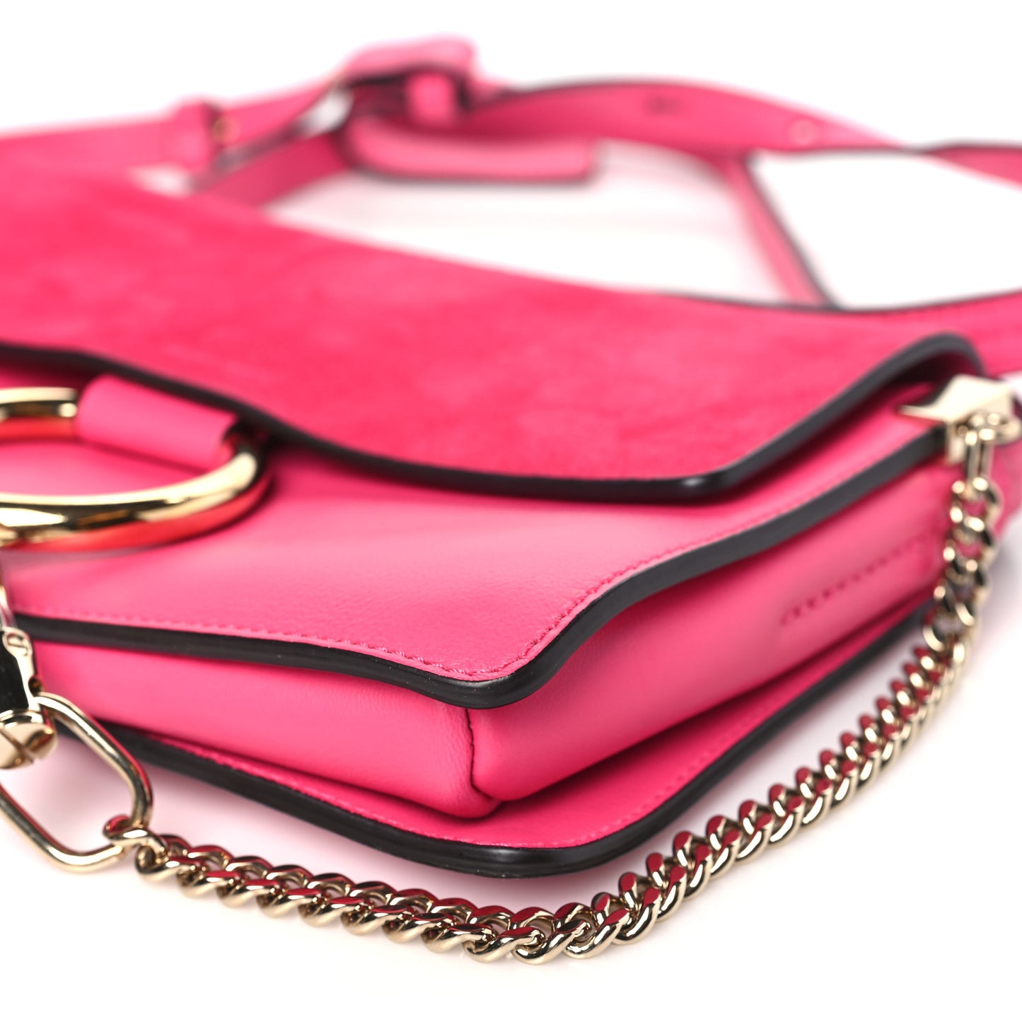 Suede Calfskin Small Faye Shoulder Bag Fuchsia Rose