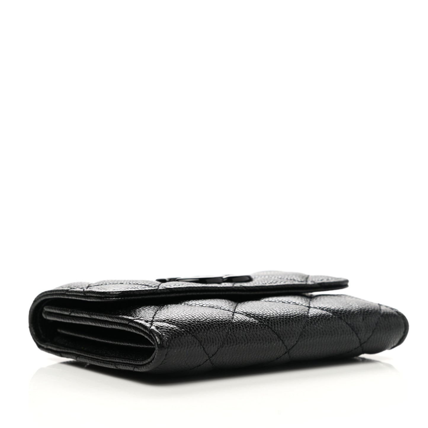 Caviar Quilted My Everything Flap Card Holder Wallet Black