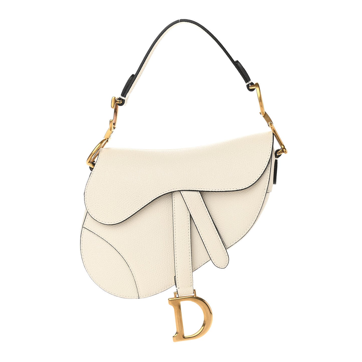 Grained Calfskin Mini Saddle Bag White