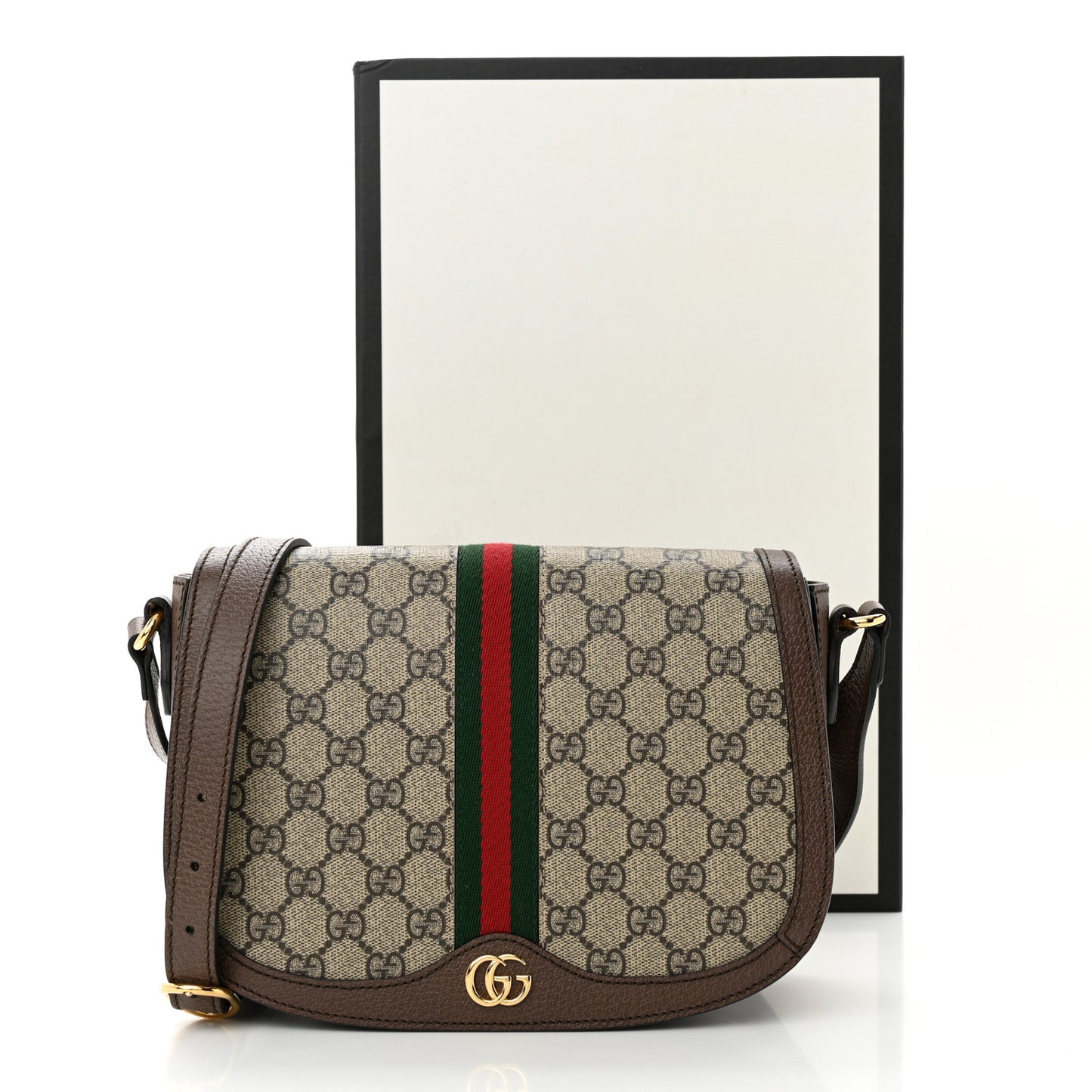 GG Supreme Monogram Web Small Ophidia Flap Messenger Bag Brown