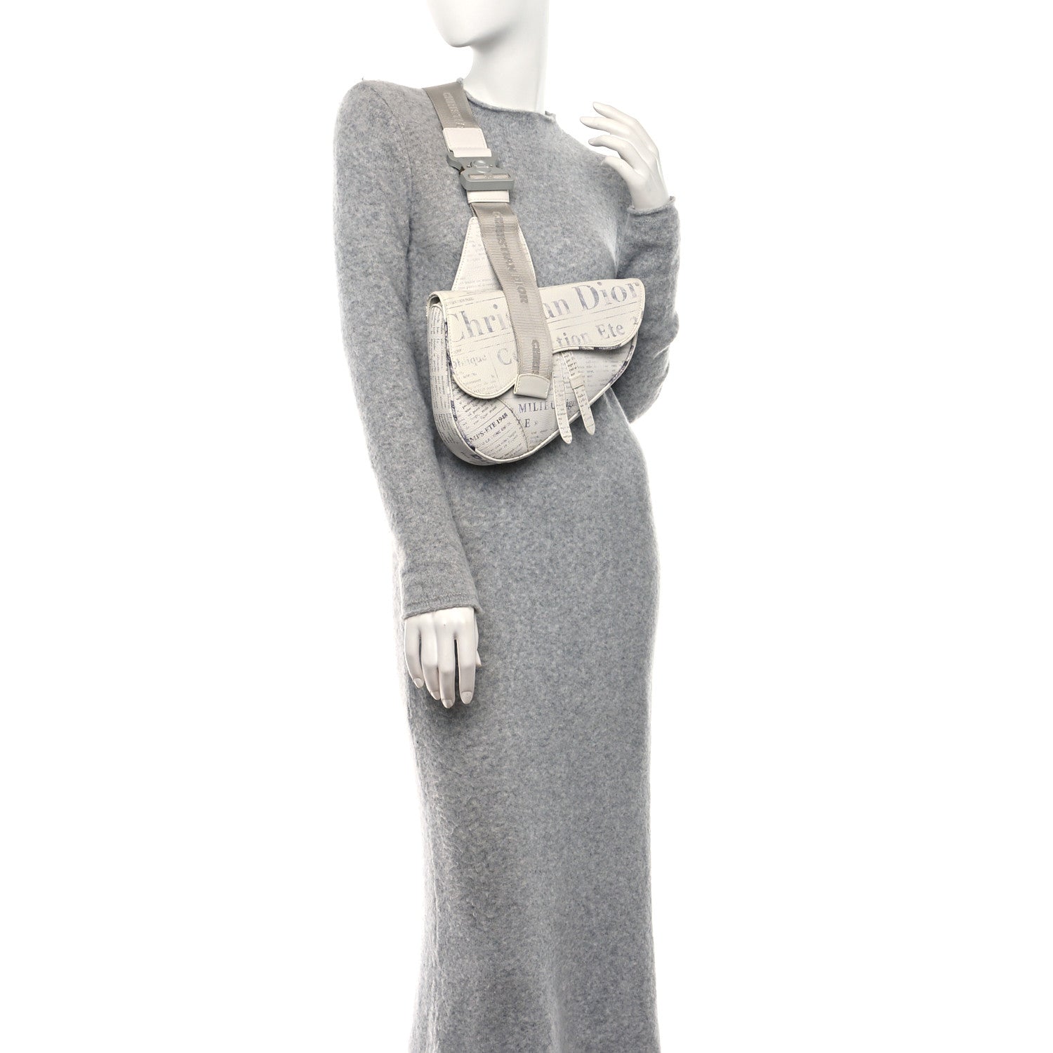 Christian Dior X Daniel Arsham Grained Calfskin Newspaper Print Saddle Bag White 2 of 10