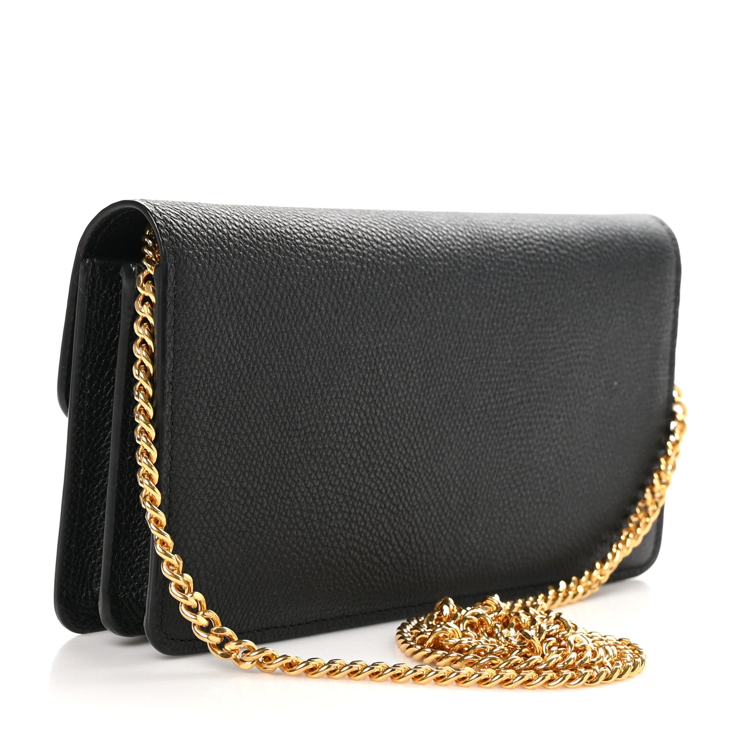 Grainy Calfskin Vlogo Wallet On Chain Black