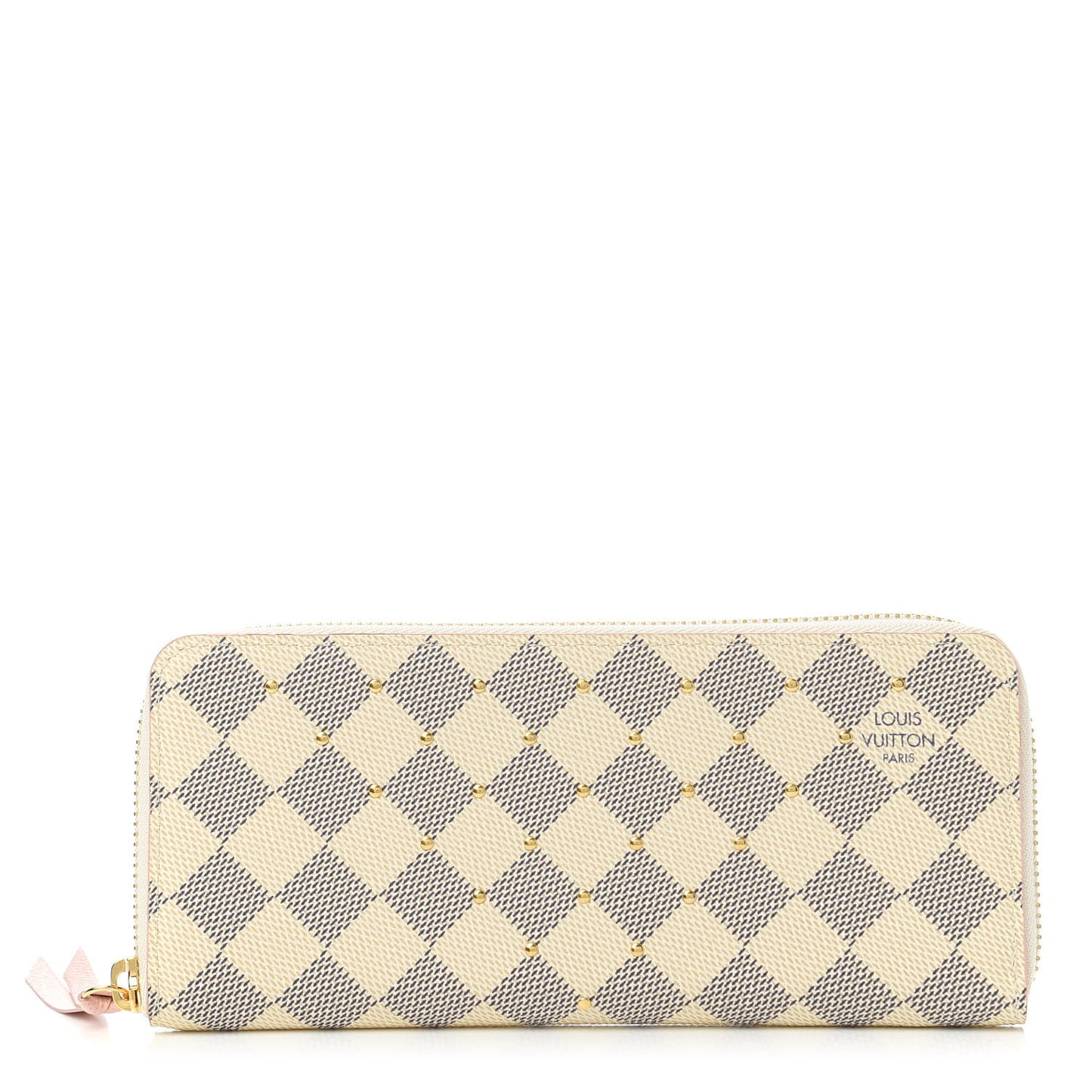 Damier Azur Studded Clemence Wallet Rose Ballerine