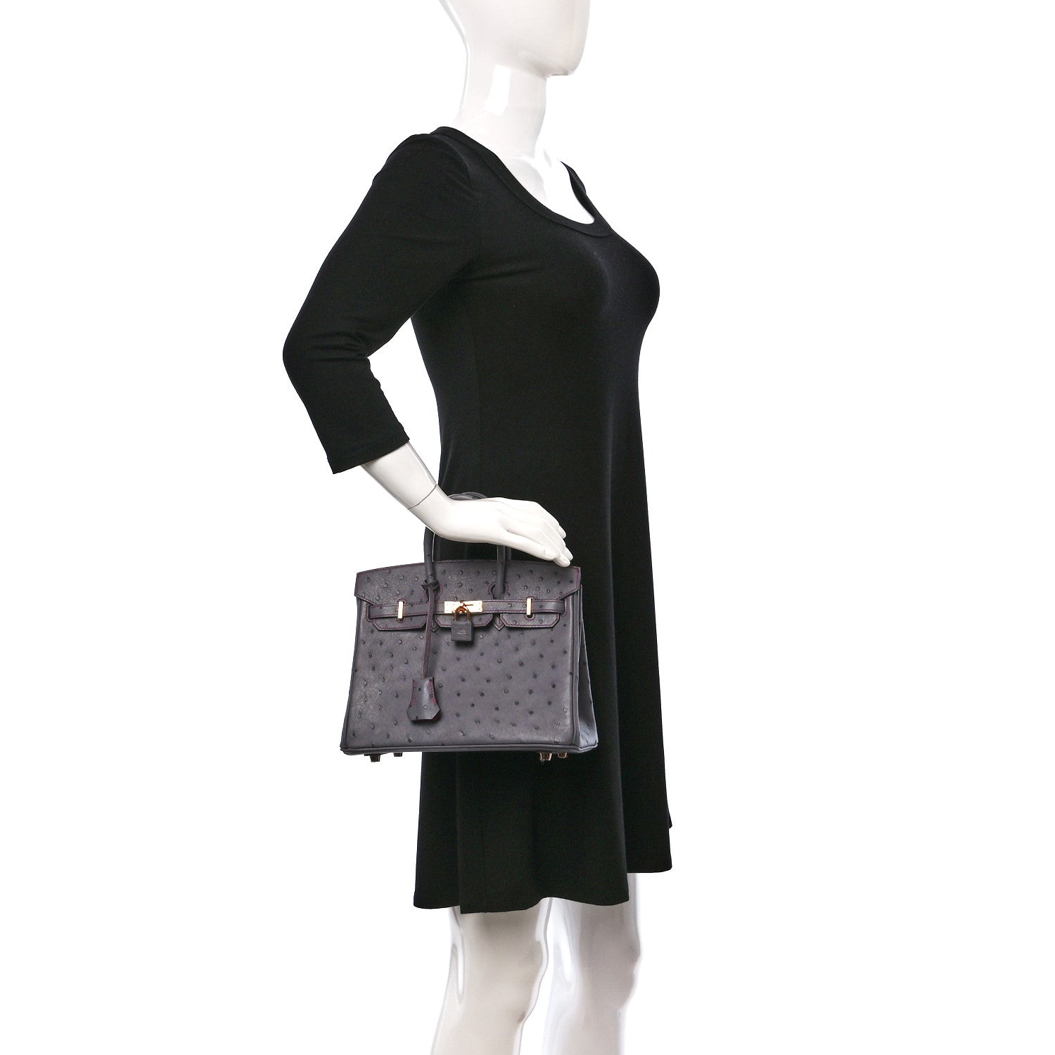 Hermes Ostrich Horseshoe Birkin 25 Gris Agate Rose Shocking 2 of 8