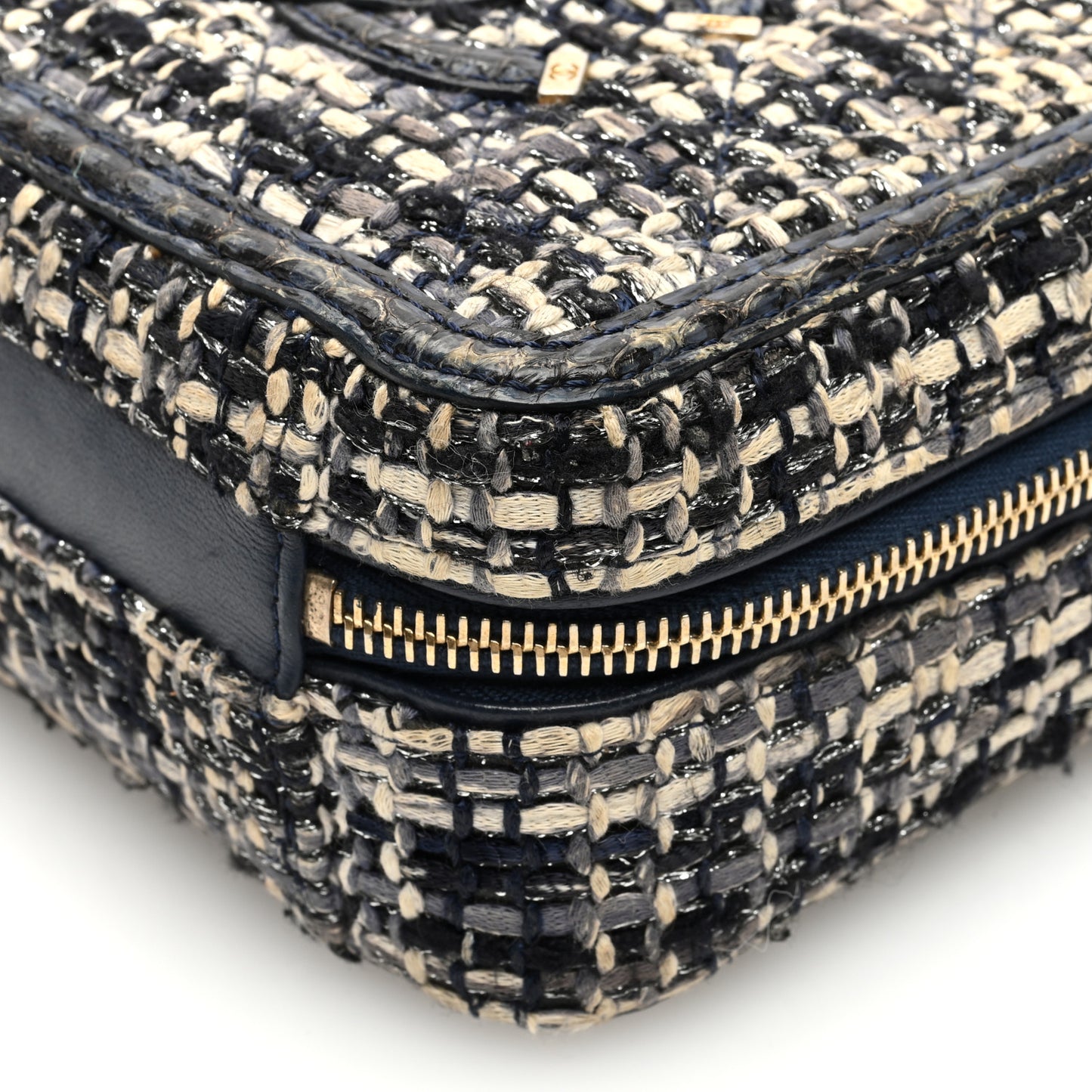 Tweed Snakeskin Quilted Small CC Filigree Vanity Case Navy Multicolor