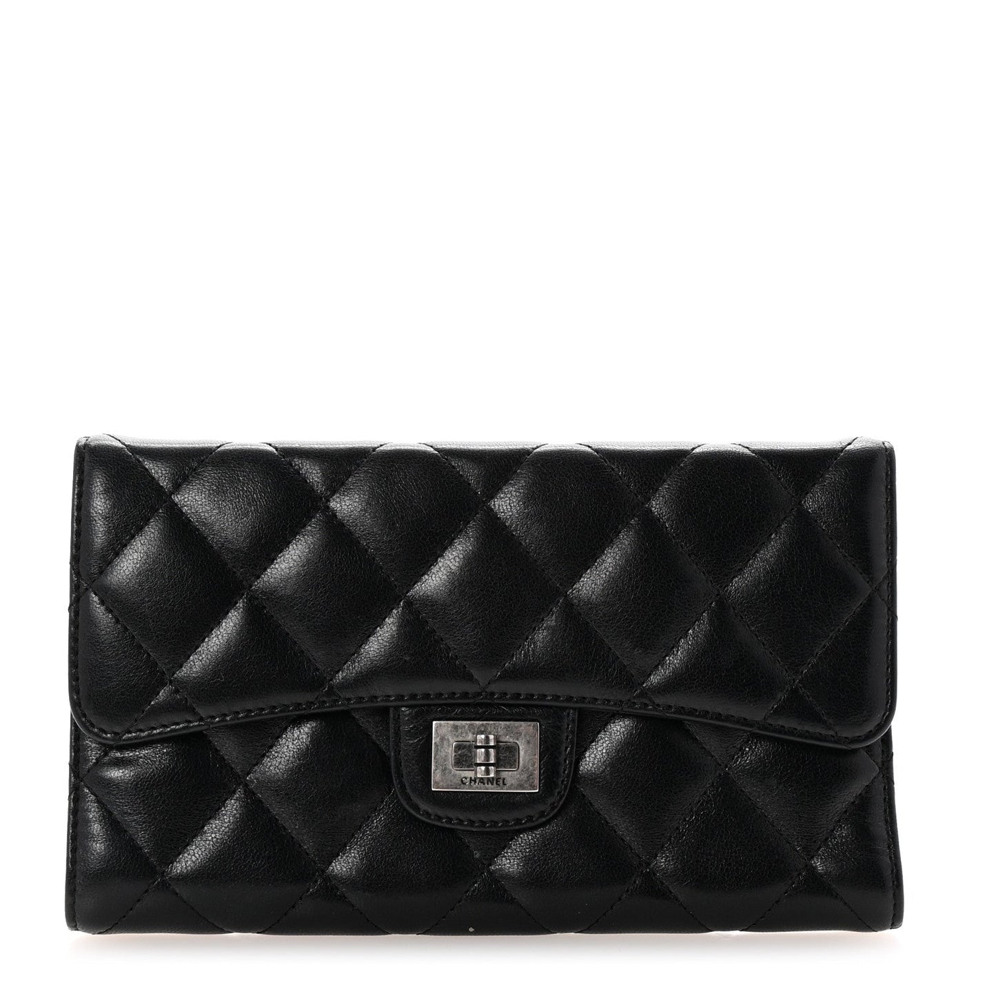 Aged Calfskin Quilted Large Reissue Gusset Flap Wallet Black