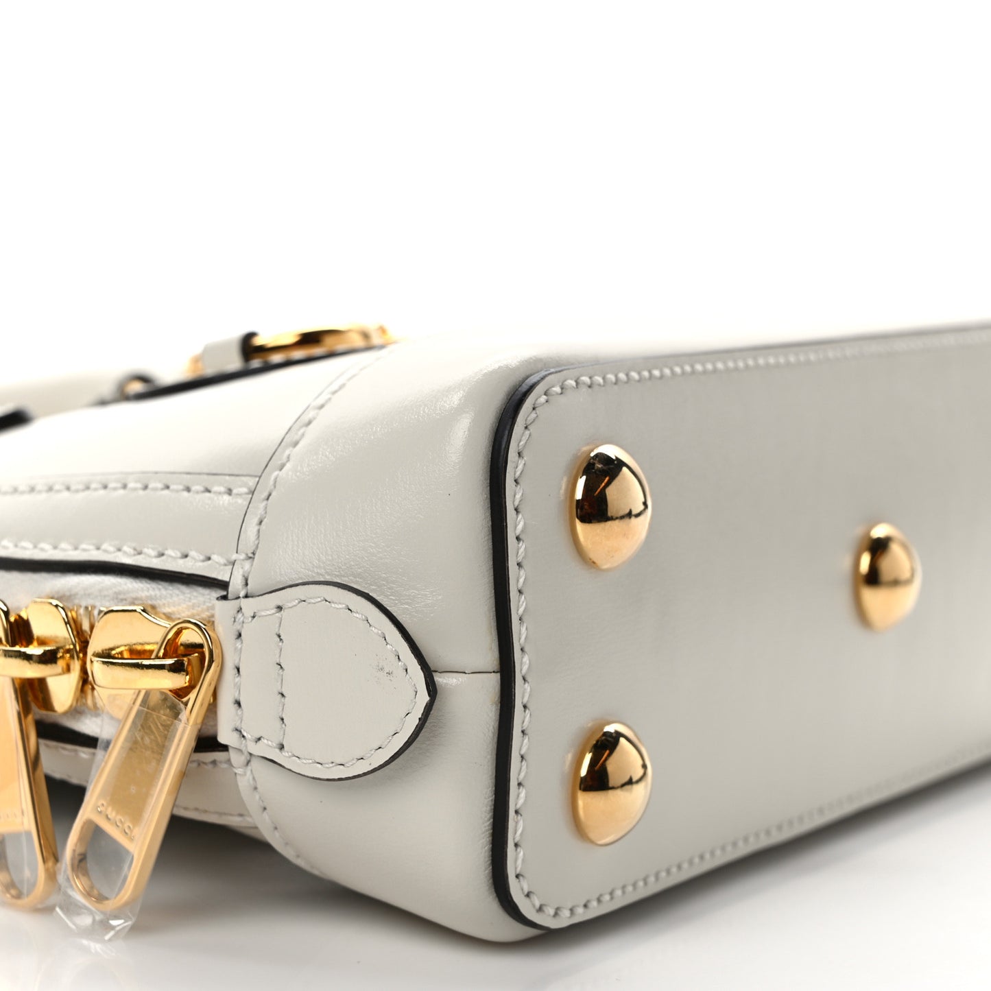 Boarded Plutone Calfskin Mini Horsebit 1955 Top Handle Bag Mystic White