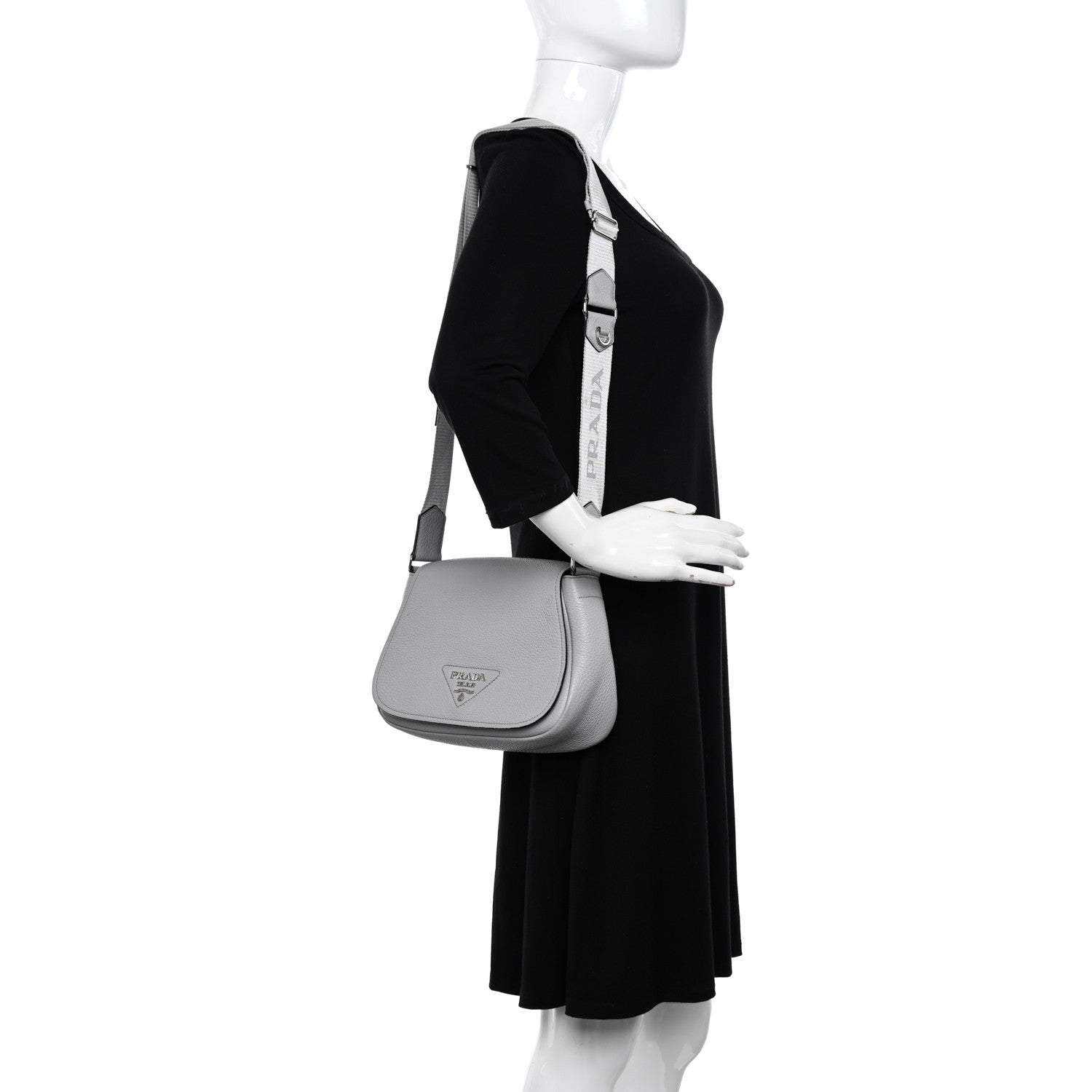 Prada Vitello Daino Soft Shoulder Flap Bag Ardesia 2 of 10