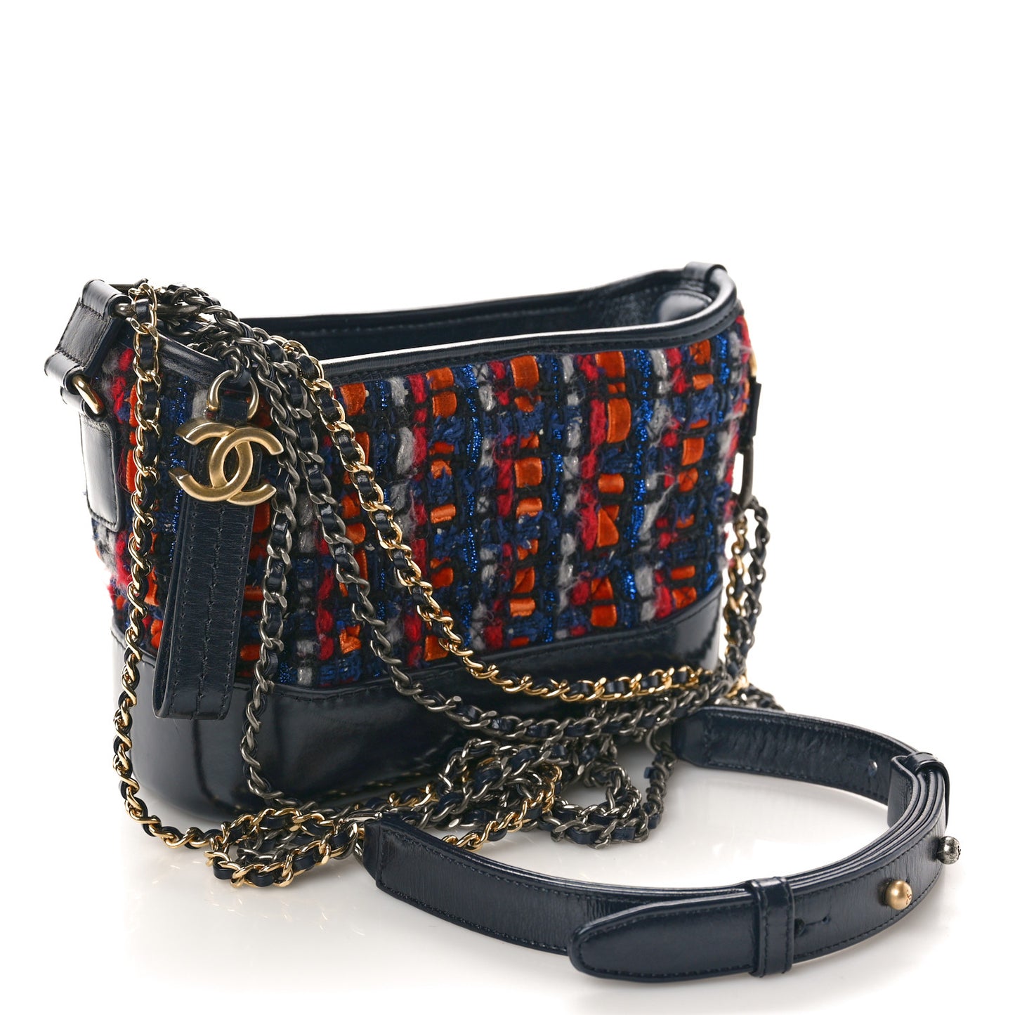Tweed Calfskin Small Gabrielle Hobo Navy