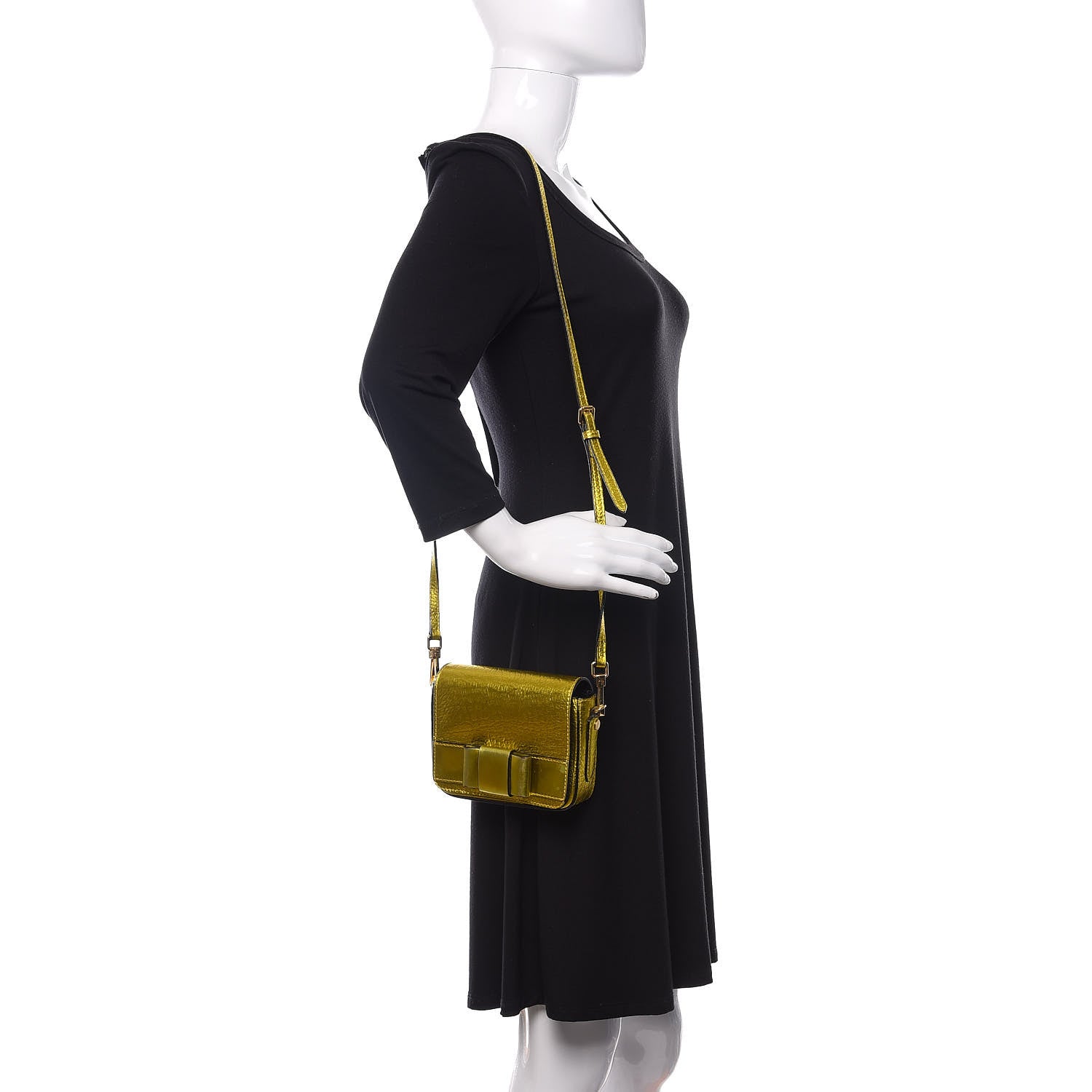 Burberry Metallic Calfskin Bow Detail Berkeley Crossbody Yellow 2 of 11