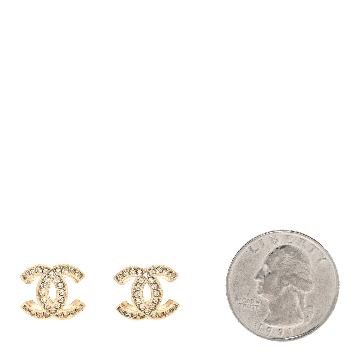 Chanel Metal Crystal CC Earrings Gold 2 of 5