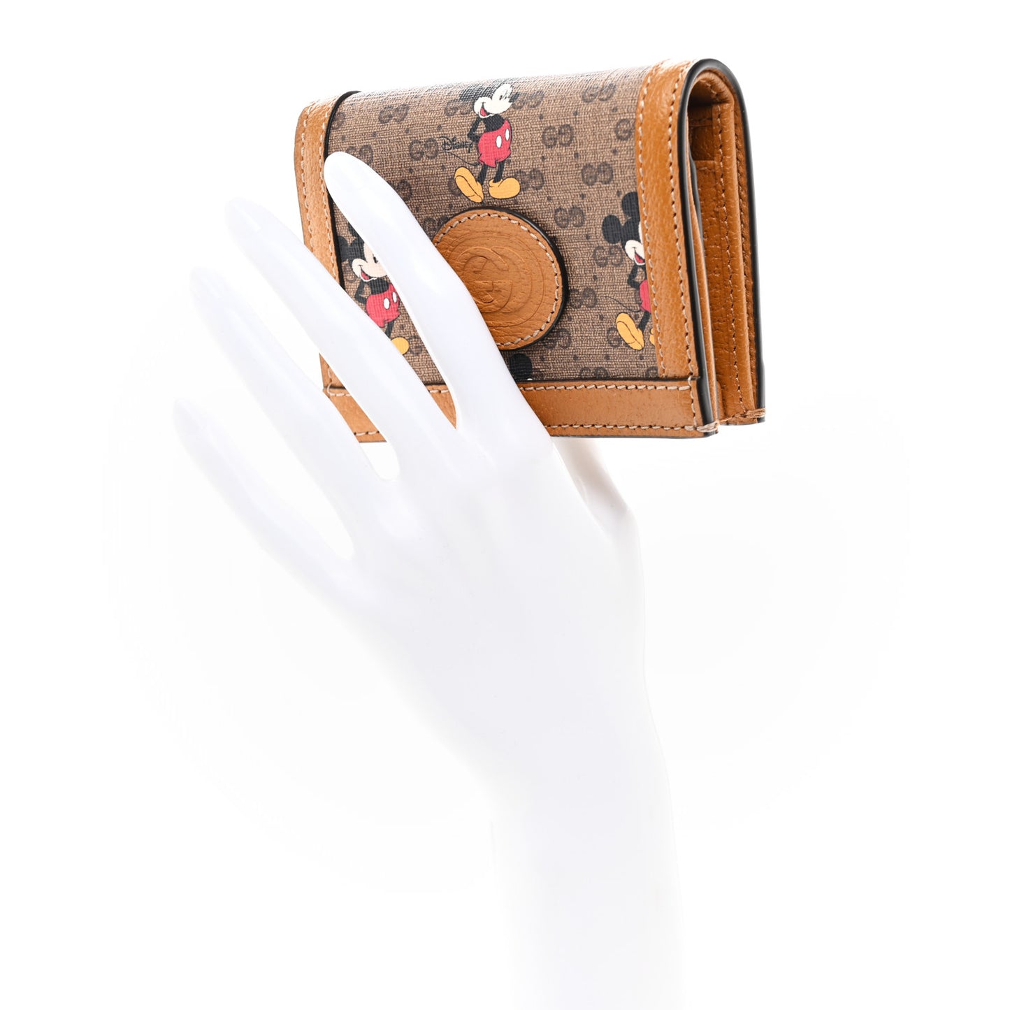 X DISNEY Mini Vintage GG Supreme Monogram Mickey Mouse Card Holder Wallet Beige Vintage Sun Oil