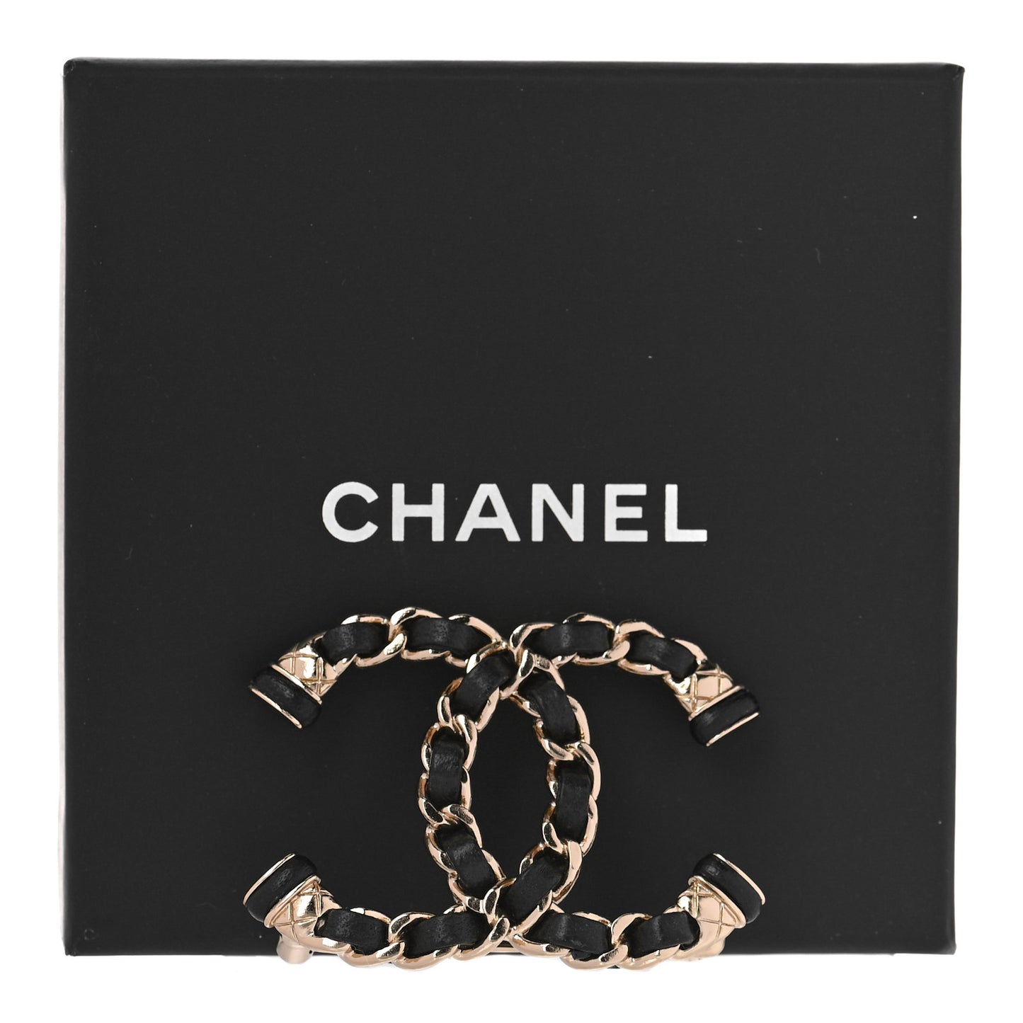 Lambskin Chain CC Brooch Black Gold