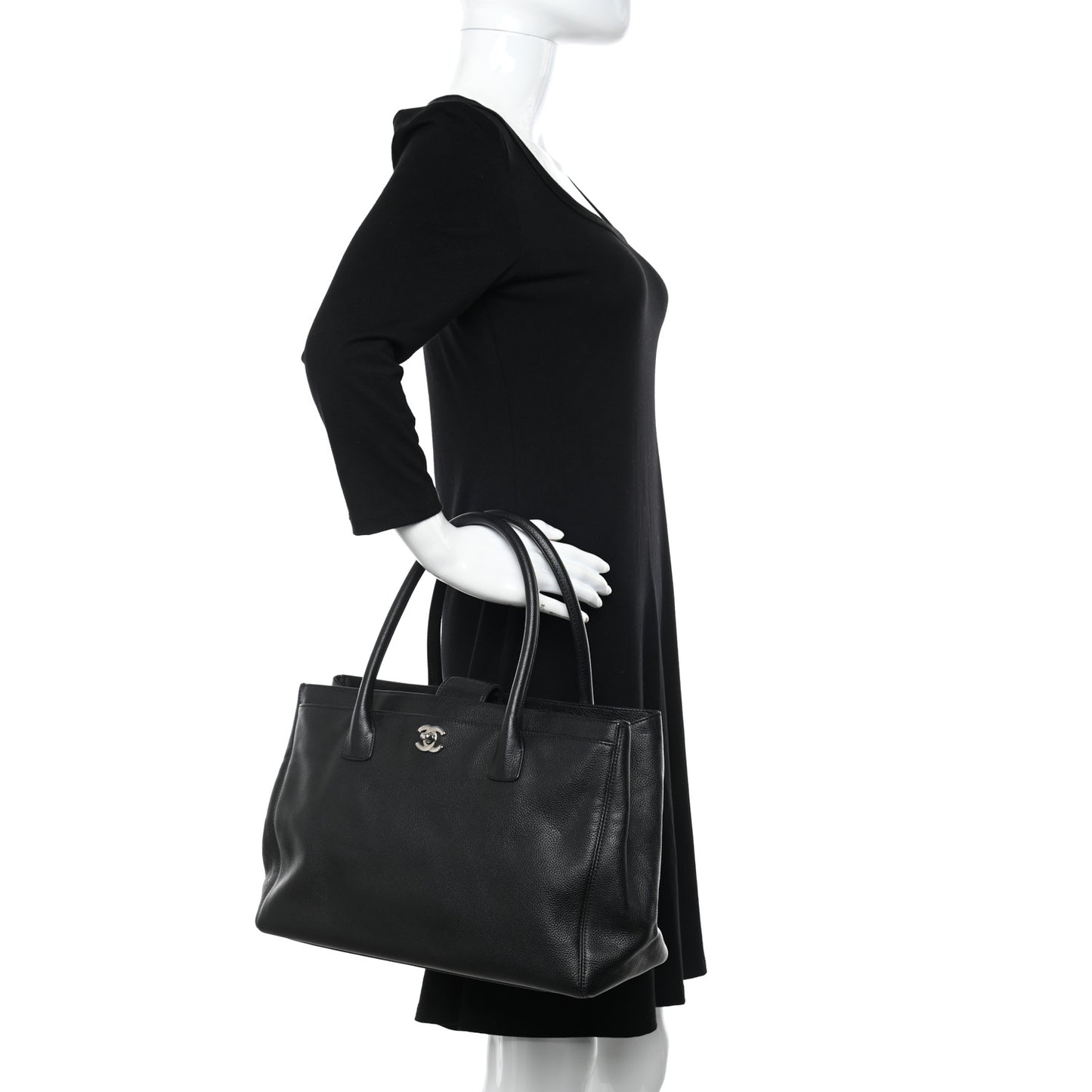 Calfskin Cerf Executive Shopper Tote Black