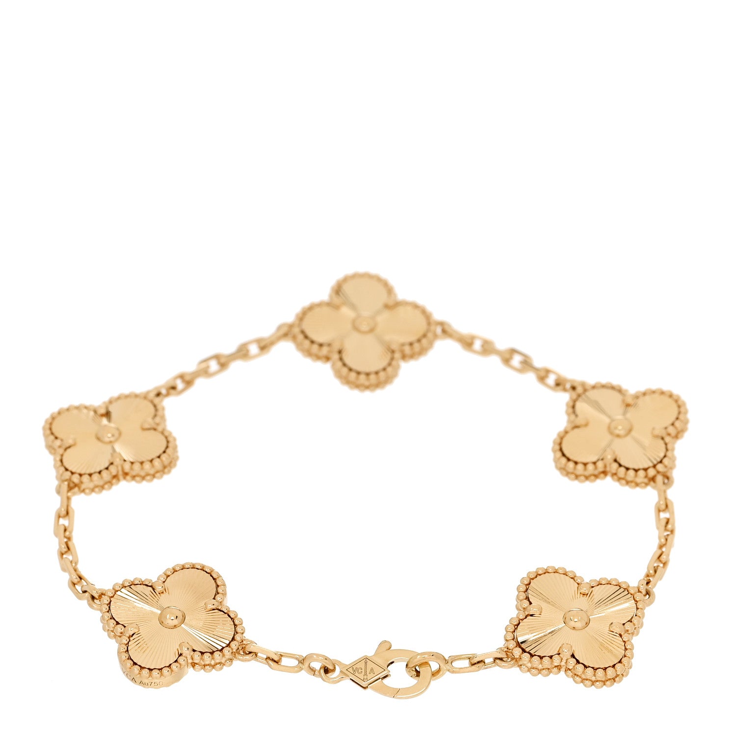 Van Cleef & Arpels 18K Yellow Gold 5 Motifs Guilloche Vintage Alhambra Bracelet 2 of 6