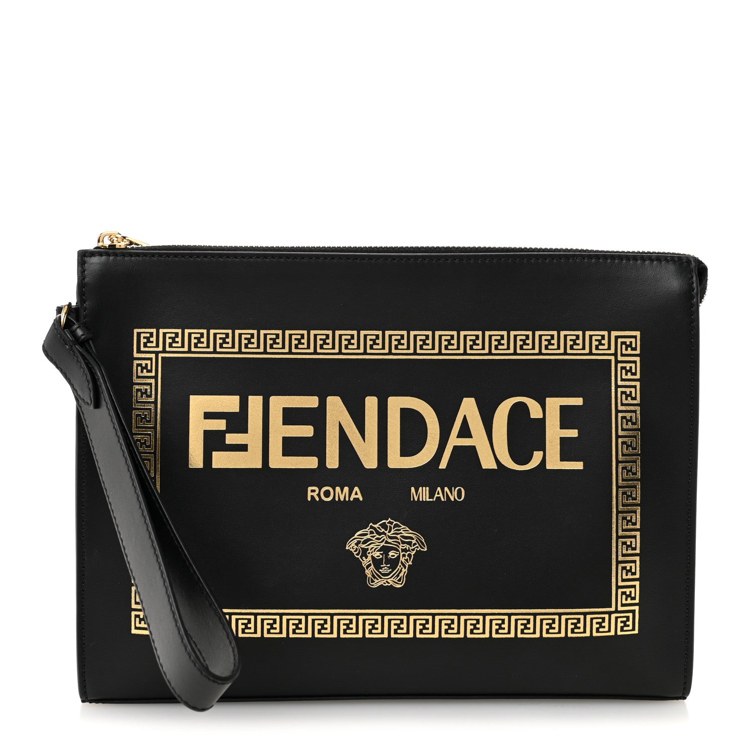 Fendi X VERSACE Vitello Grace Fendace FF Baroque Logo Large Flat