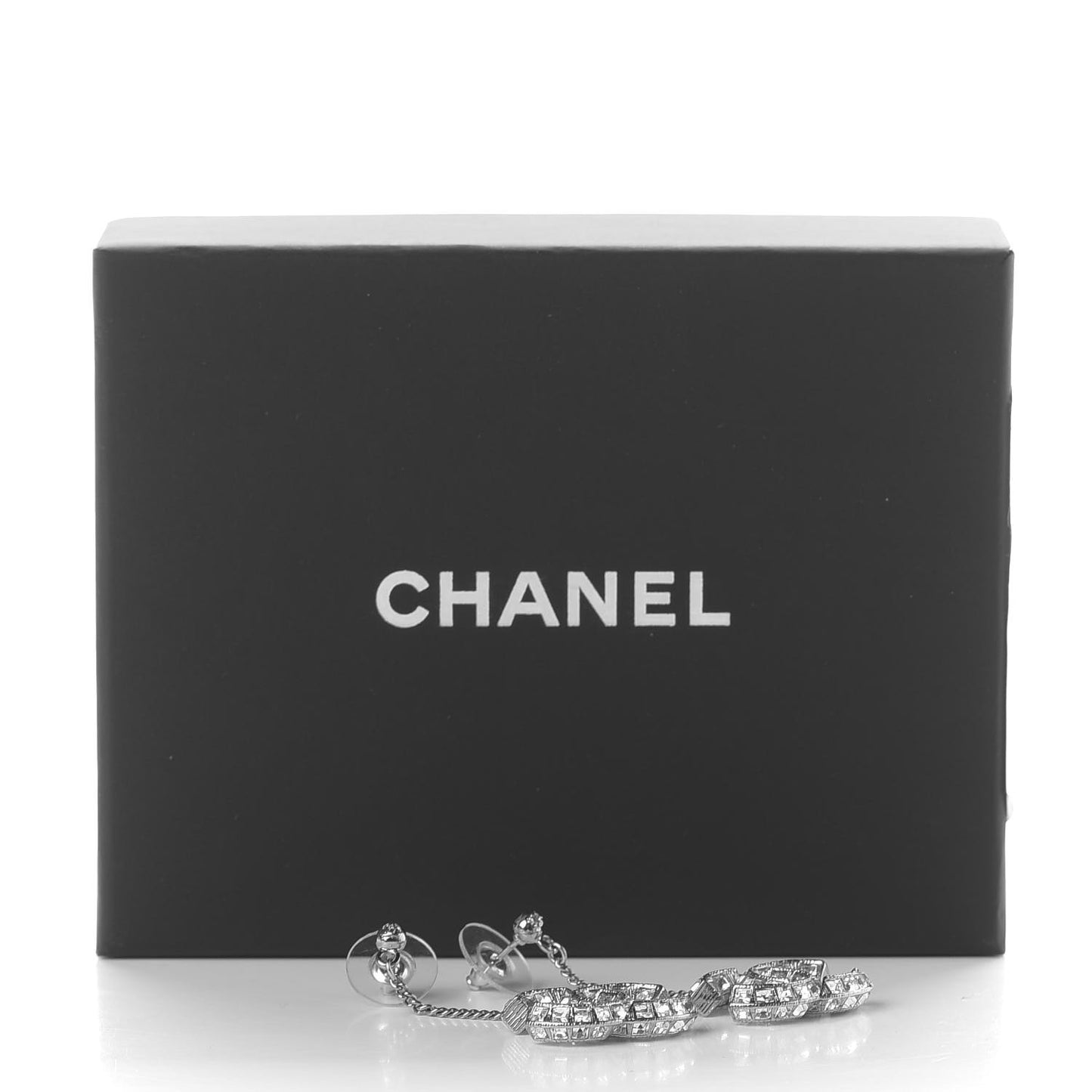 Baguette Crystal CC Drop Earrings Silver