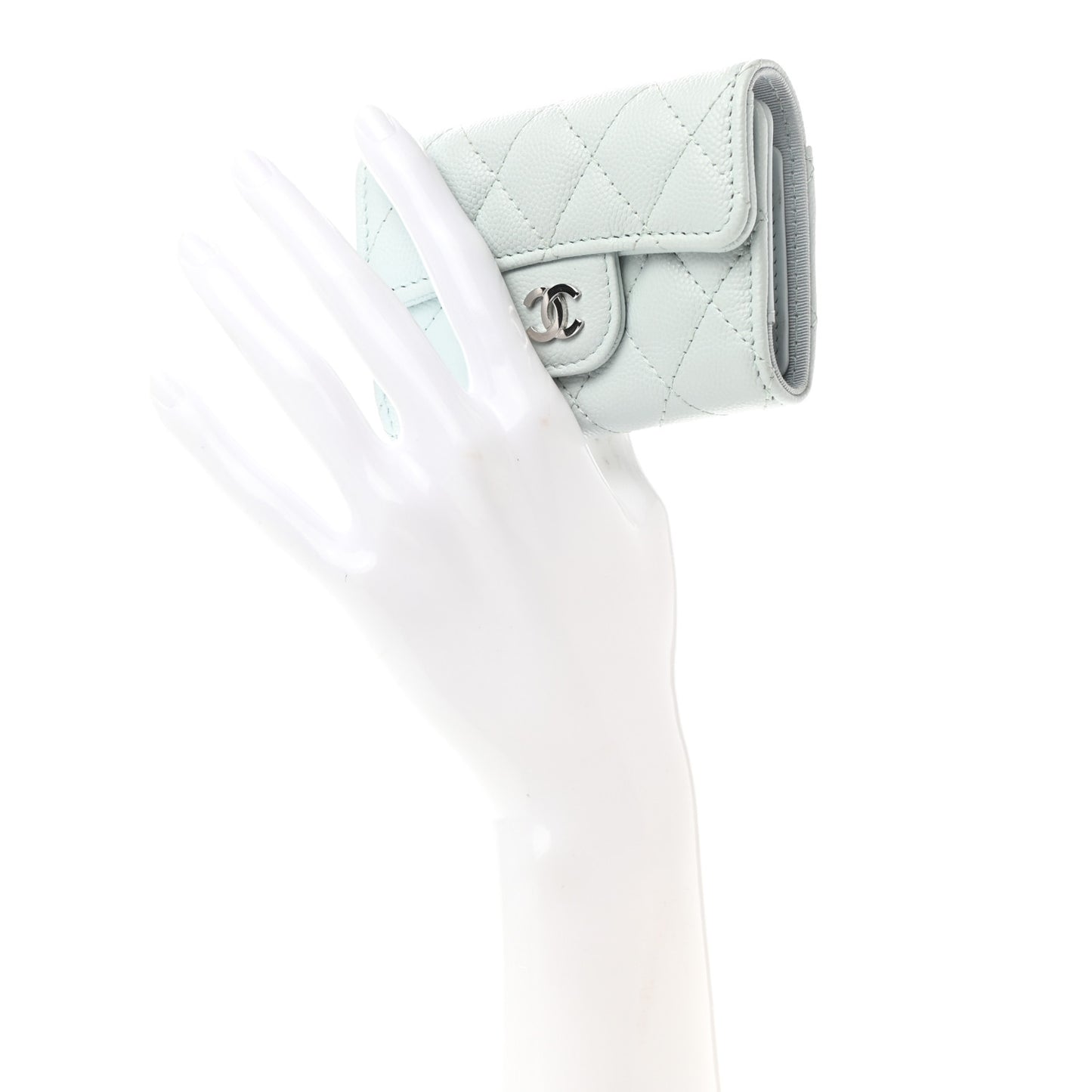 Caviar Quilted Classic 4 Key Holder Wallet Light Blue