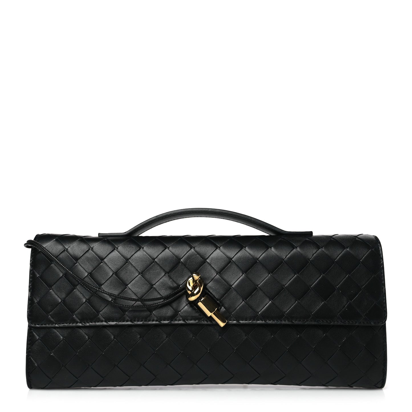 Nappa Intrecciato Long Andiamo Top Handle Clutch Black