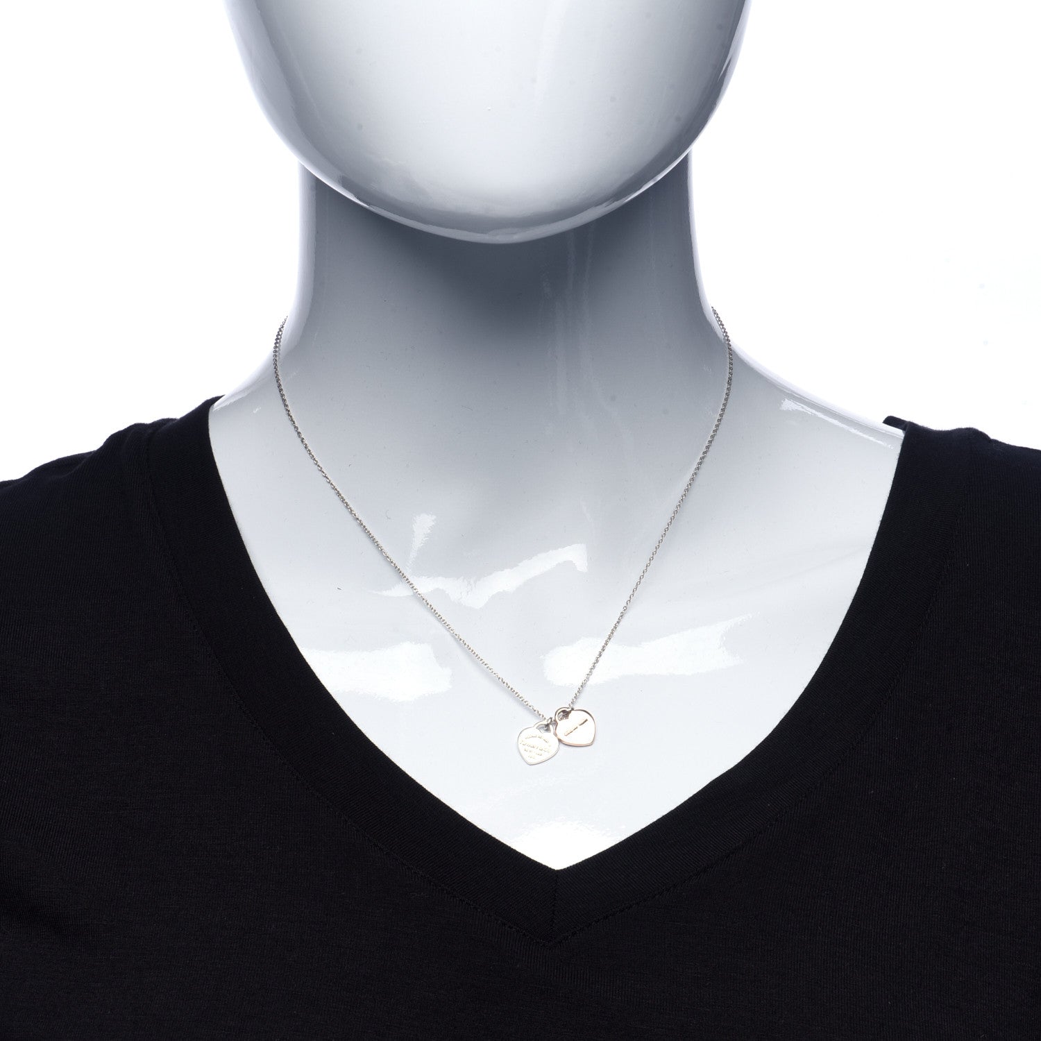 Tiffany Sterling Silver Rubedo Mini Return to Tiffany Double Heart Tag Pendant Necklace 2 of 7