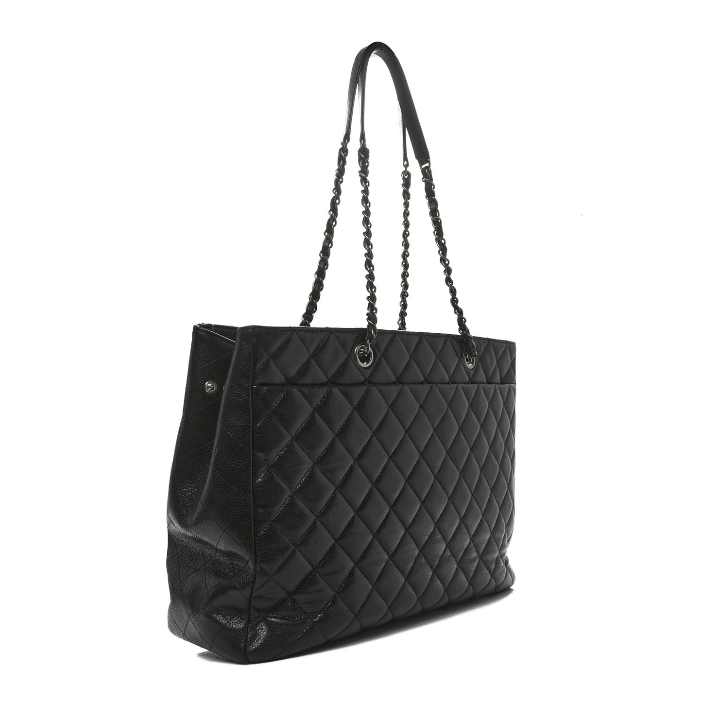 Caviar Quilted Large Shopping Tote Black