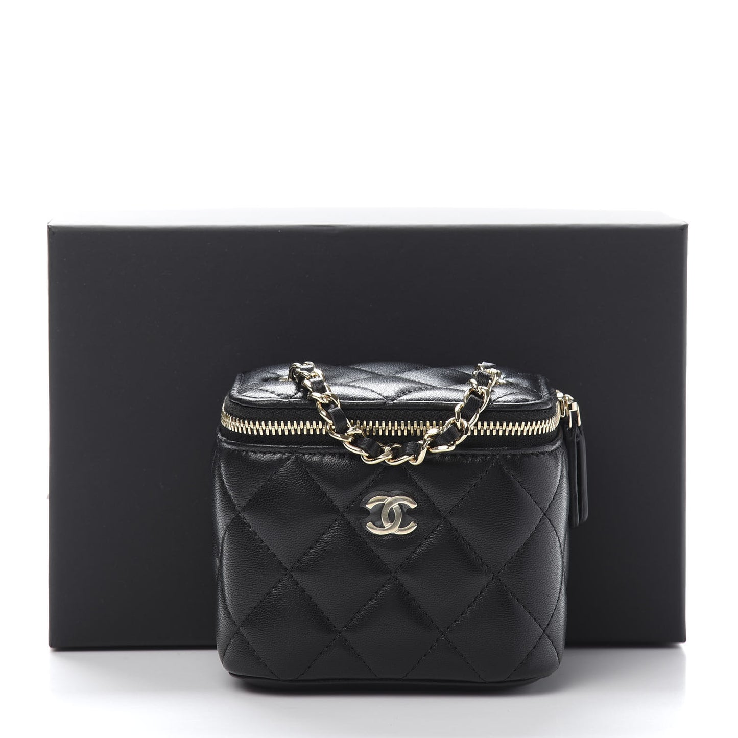 Lambskin Quilted Mini Vanity Case With Chain Black