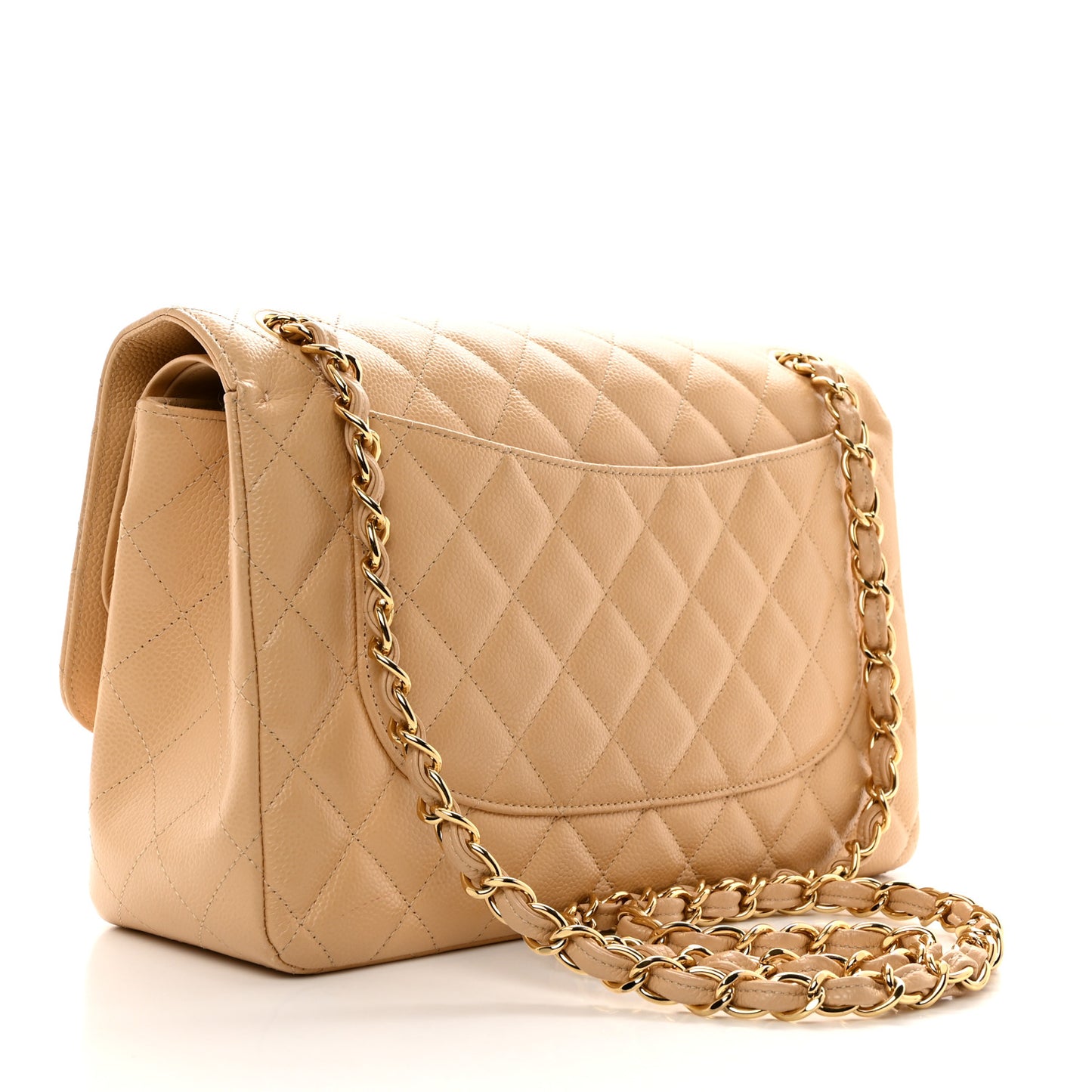 Caviar Quilted Jumbo Double Flap Light Beige