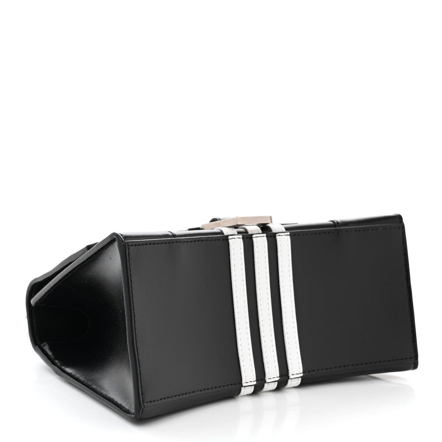 X ADIDAS Shiny Box Calfskin Small Hourglass Top Handle Bag Black White