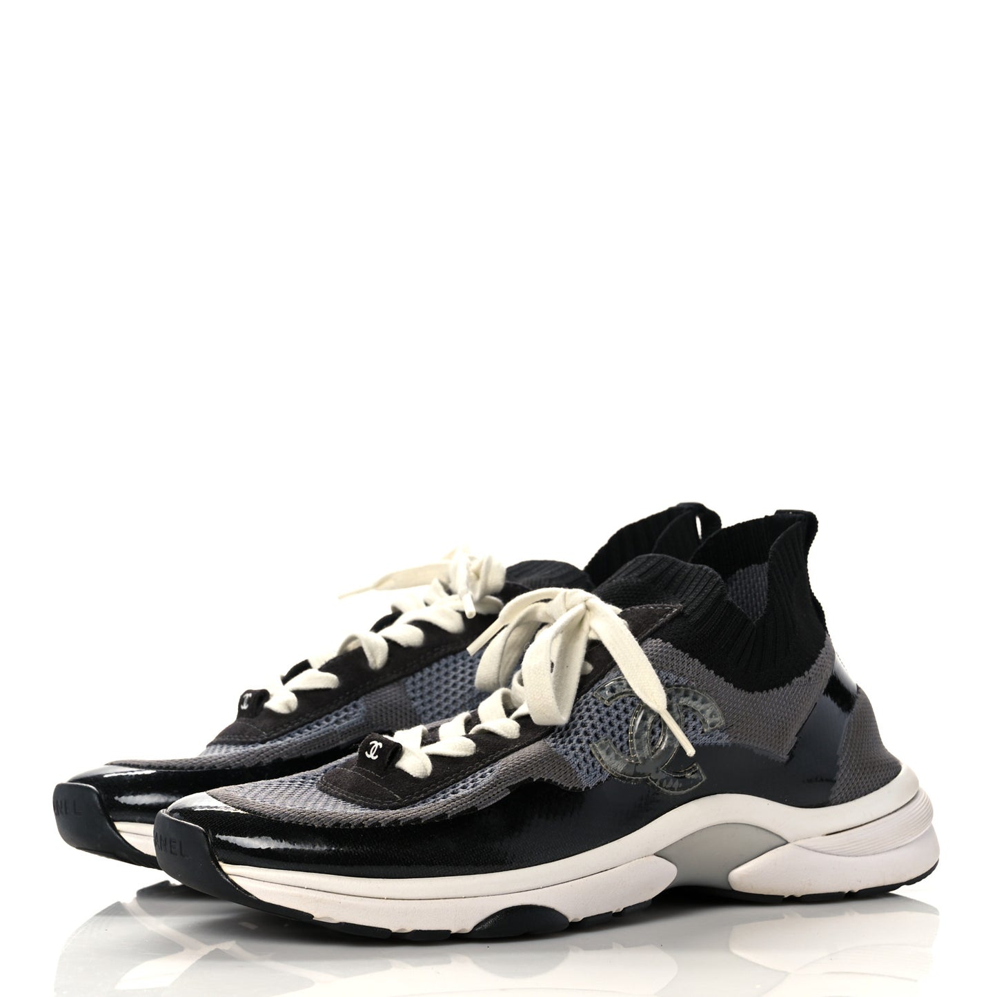 Fabric Suede Calfskin Stretch CC Sneakers 41 Black Grey