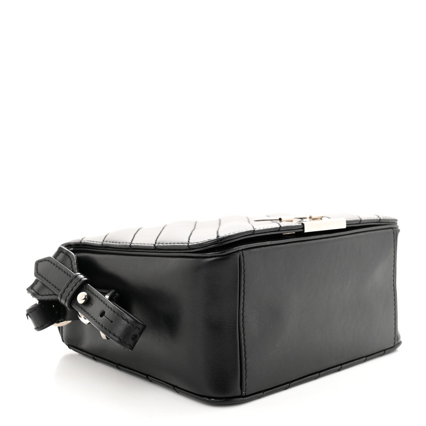 Calfskin Padded Diag Binder Flap Bag Black