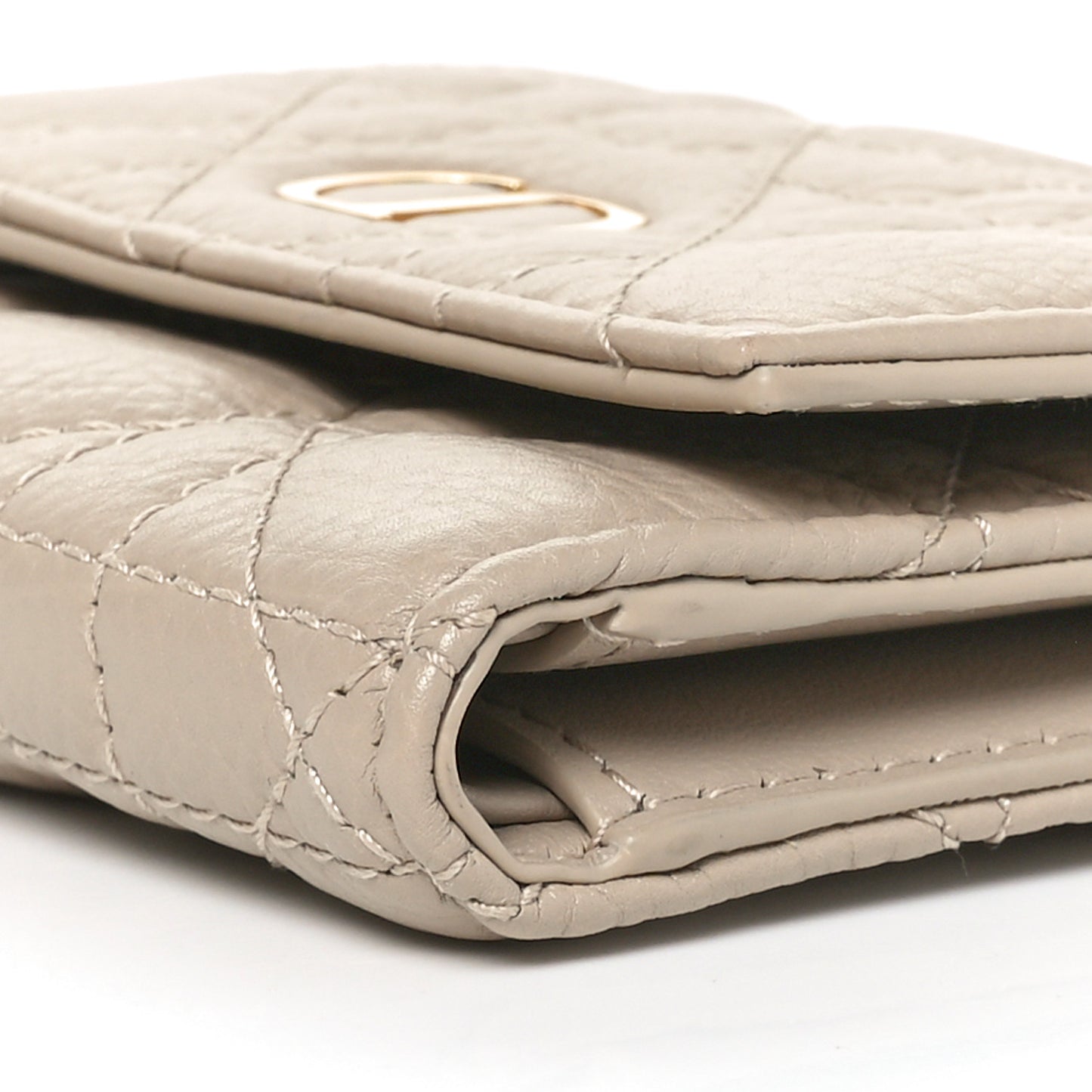 Supple Calfskin Cannage Caro Hibiscus Wallet Powder Beige