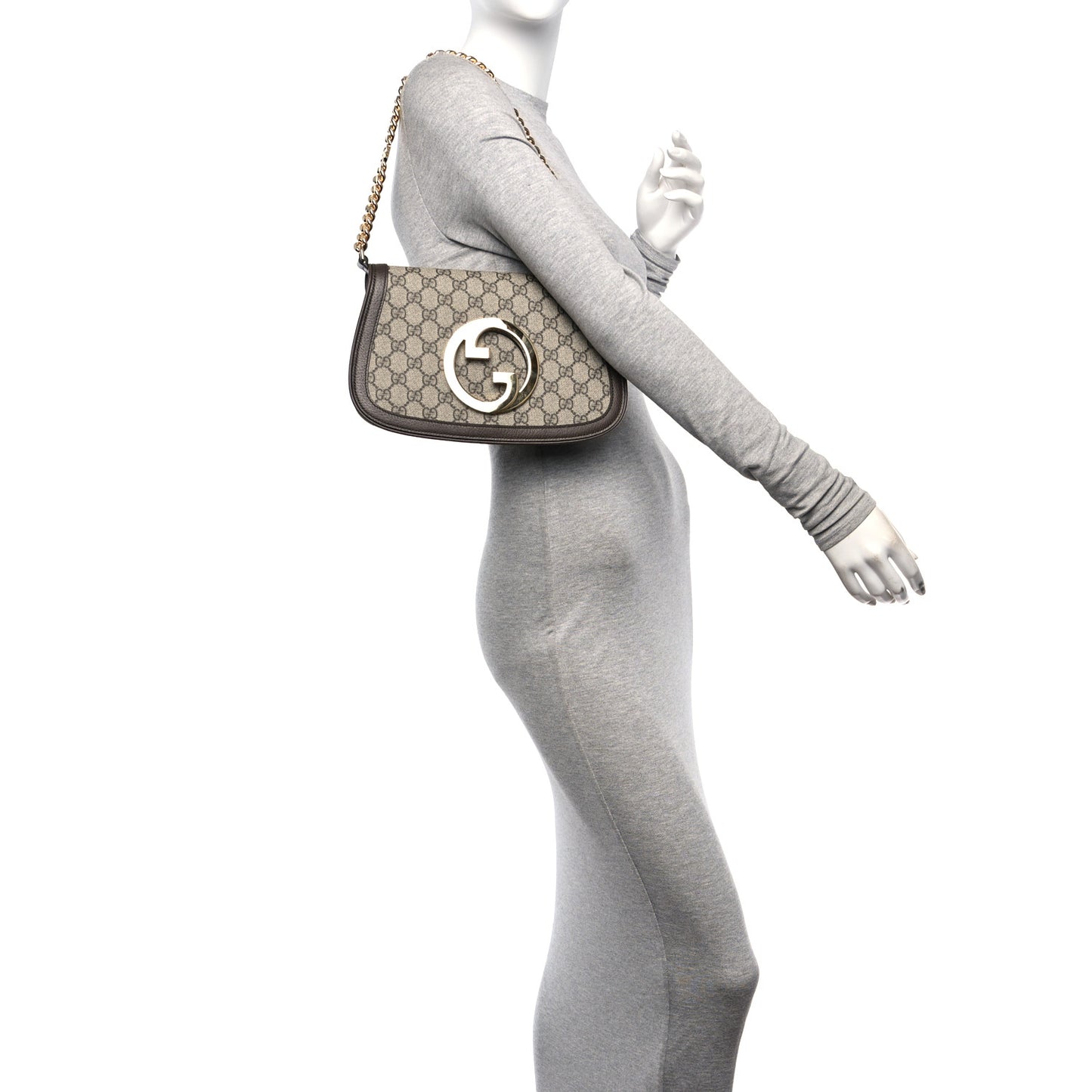 GG Supreme Monogram Textured Dollar Calfskin Blondie Chain Shoulder Flap Bag Beige Ebony New Acero