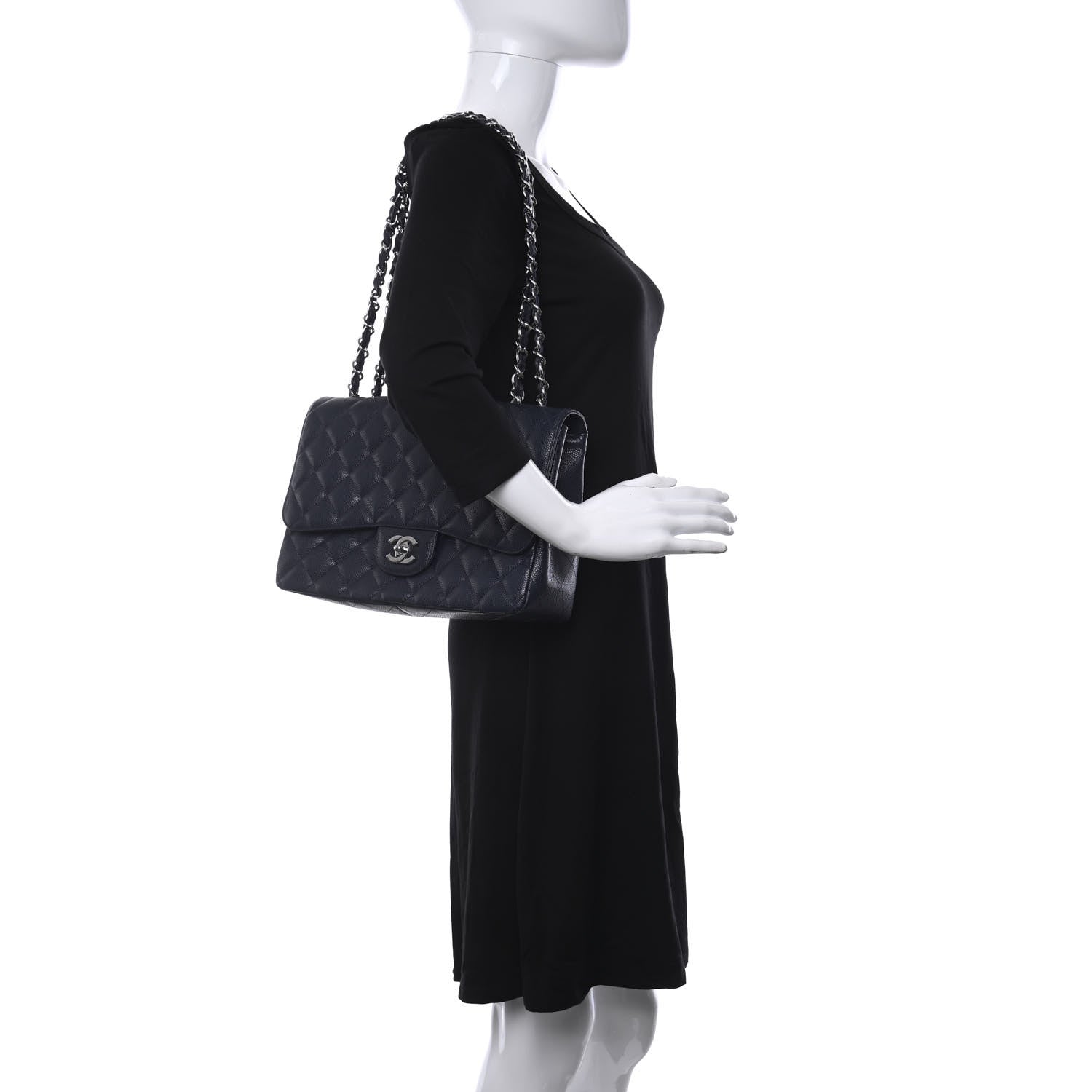 Chanel Caviar Quilted Jumbo Single Flap Navy 2 of 10