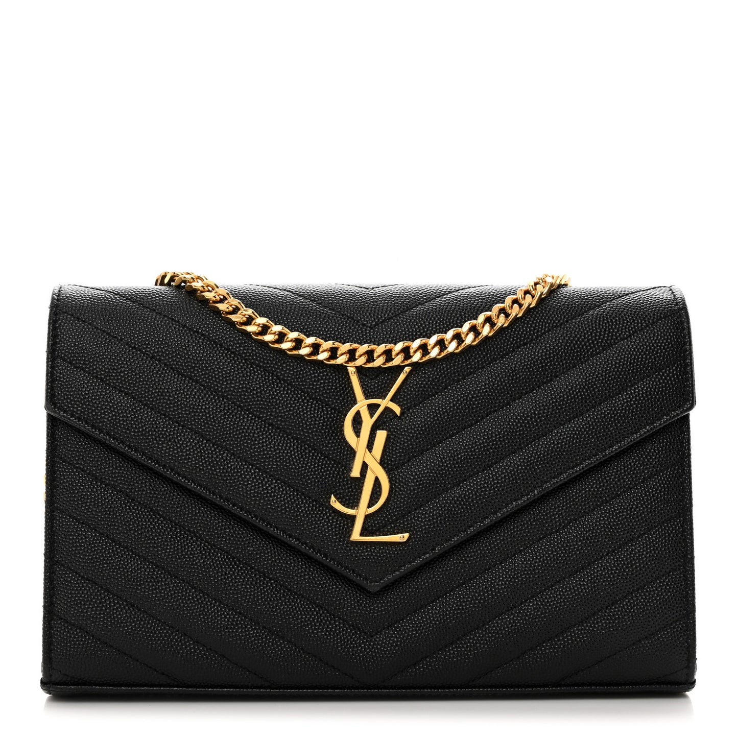 Grain De Poudre Matelasse Chevron Monogram Chain Wallet Black