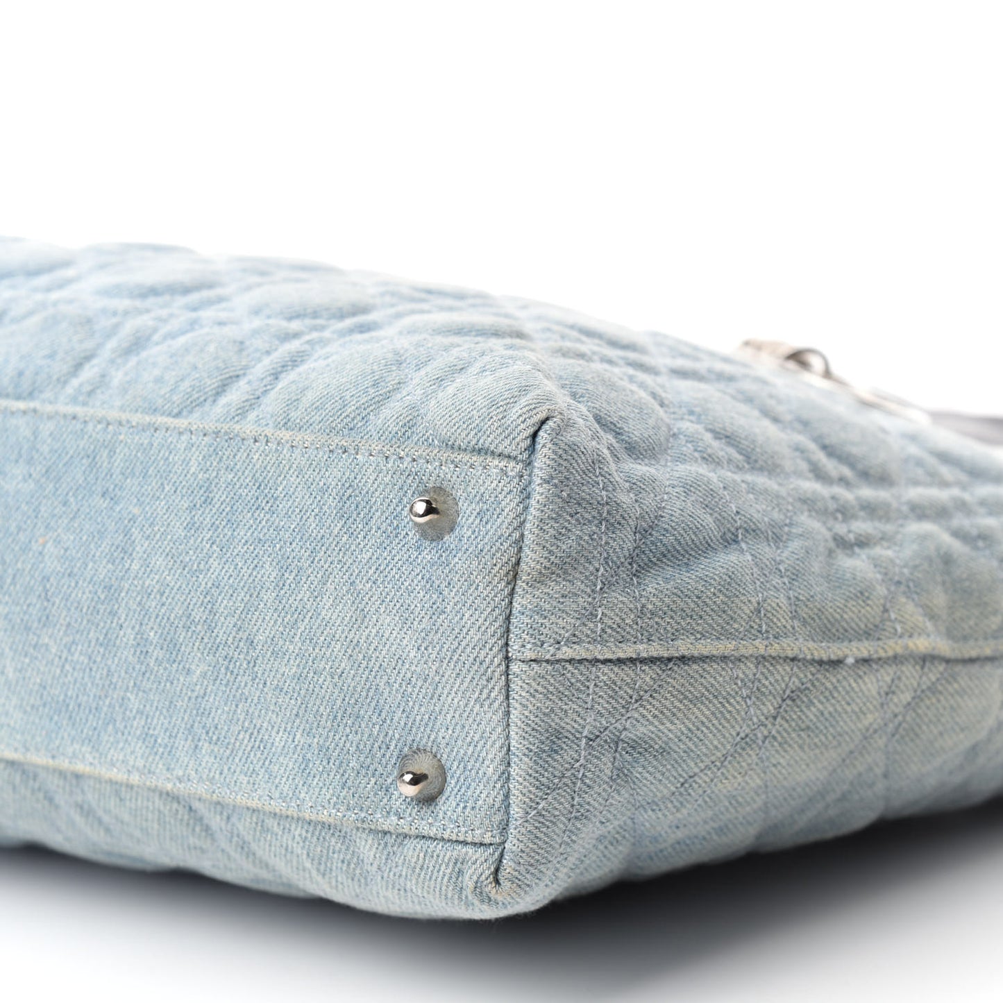 Denim Cannage Lady Dior Shopper Tote Light Blue