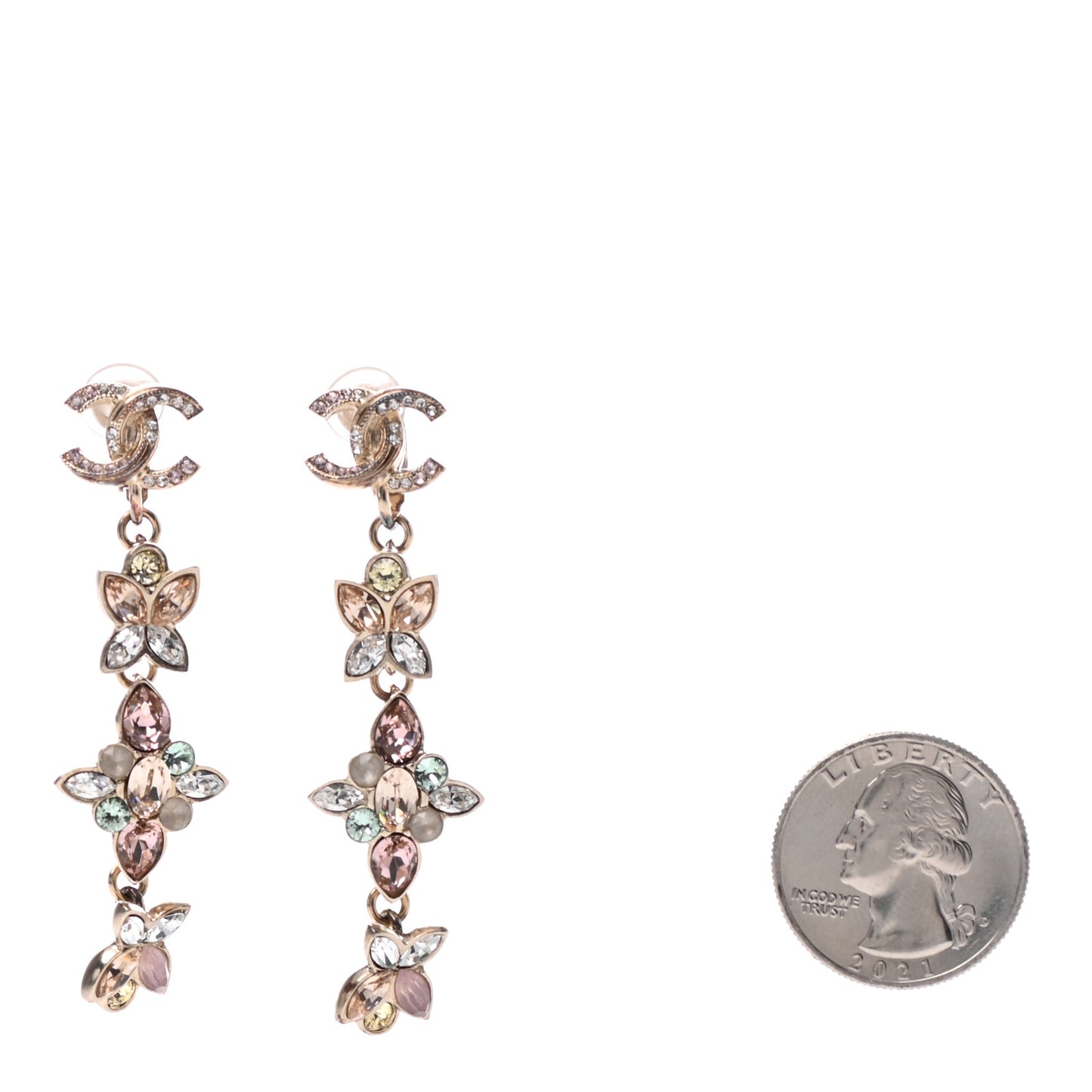 Crystal CC Clip On Drop Earrings Gold
