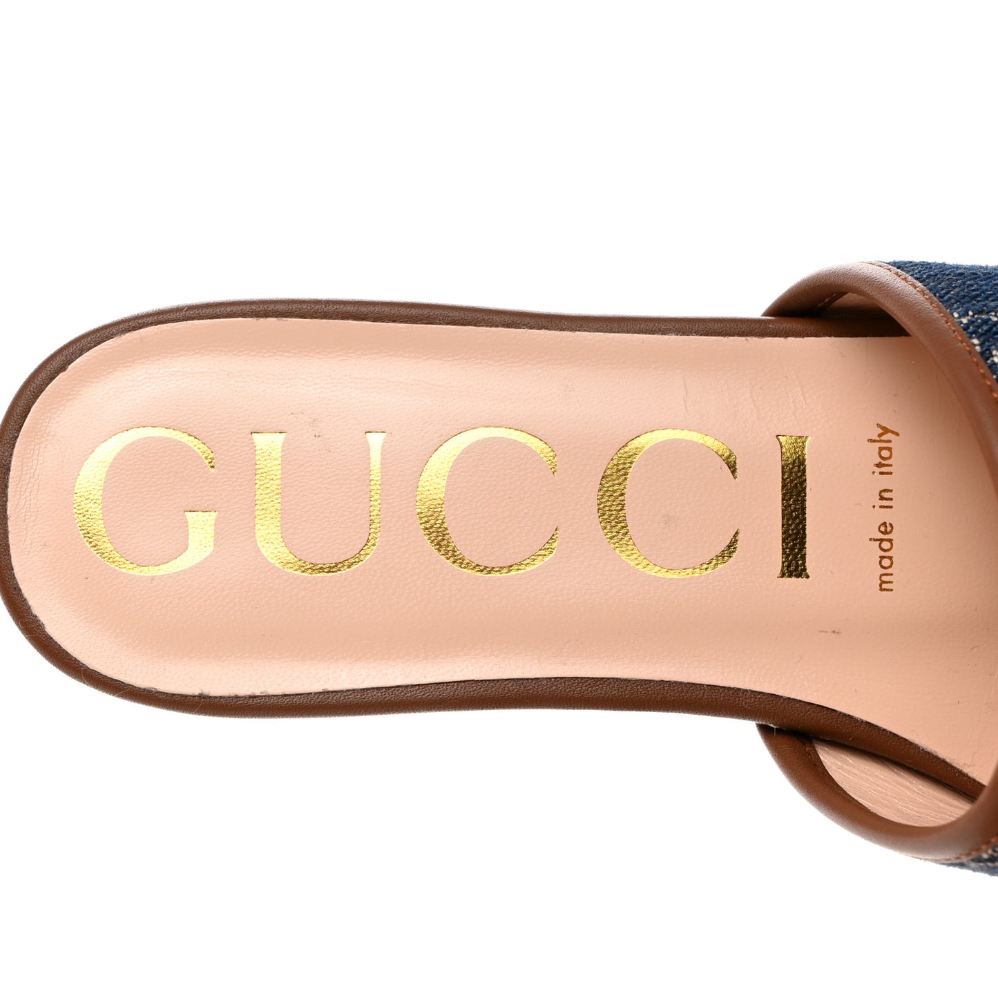 New Denim GG Monogram Miro Soft Calfskin Jolie Slide Sandals 37 Blue Tea Cuir Epilog