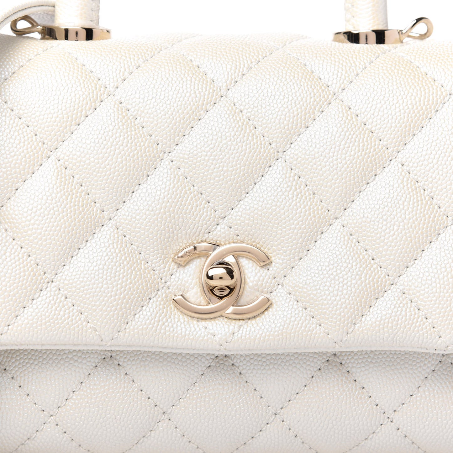 Iridescent Caviar Quilted Extra Mini Coco Handle Flap Ivory